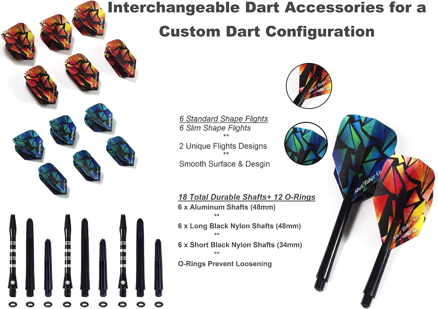6pc Steel Tip Darts Set - Professional Darts for Dartboard - Includes Barrels + Plastic/Aluminum Shafts + O'Rings + Flights + Sharpener + Wrench