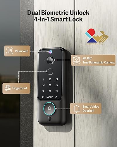 Miniatura 2 de Lockin Veno Plus - Cerradura inteligente con cámara de seguridad 2K de 180 y timbre de video, almacenamiento local AI, cerradura de puerta de