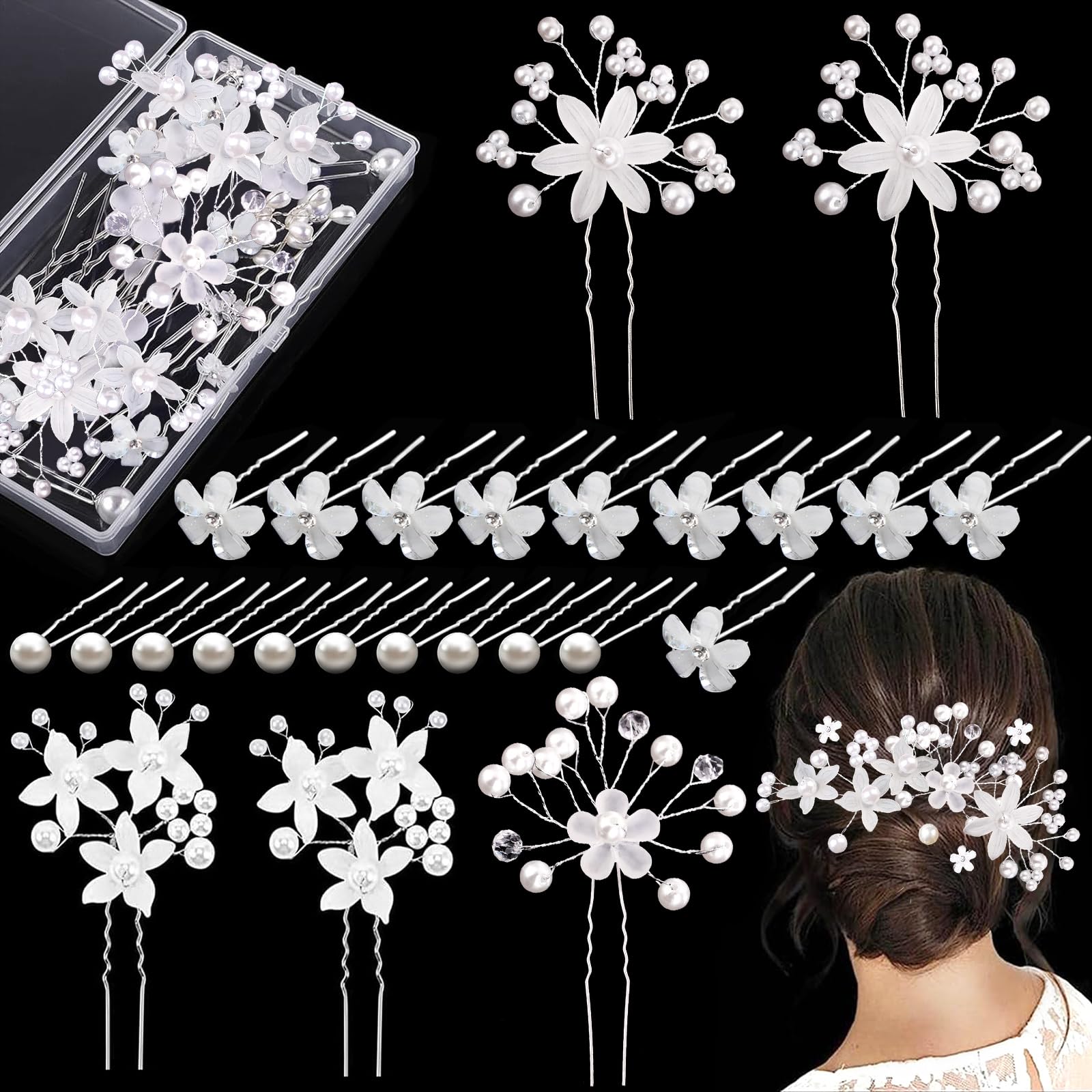 Set 5 Accessori Capelli Sposa In Oro Bianco - Fermagli Con Perle, Fiori E Cristalli Per Matrimonio - Foto 2