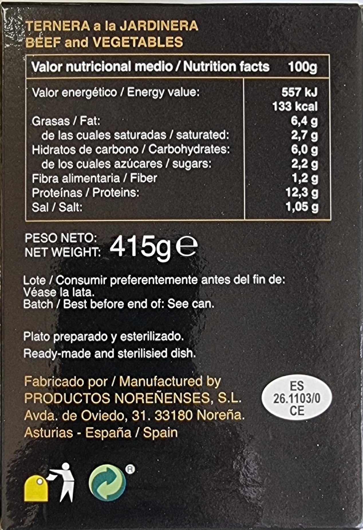 Genérico Ternera a la jardinera Yantar de Pepe 415 g., [PACK 8 UNIDADES]