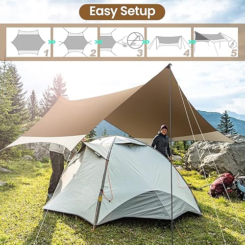 Miniatura 7 de Cobizi Toldo de lona para camping, toldo impermeable para tienda de campaña, hamaca, camión (café y caqui)