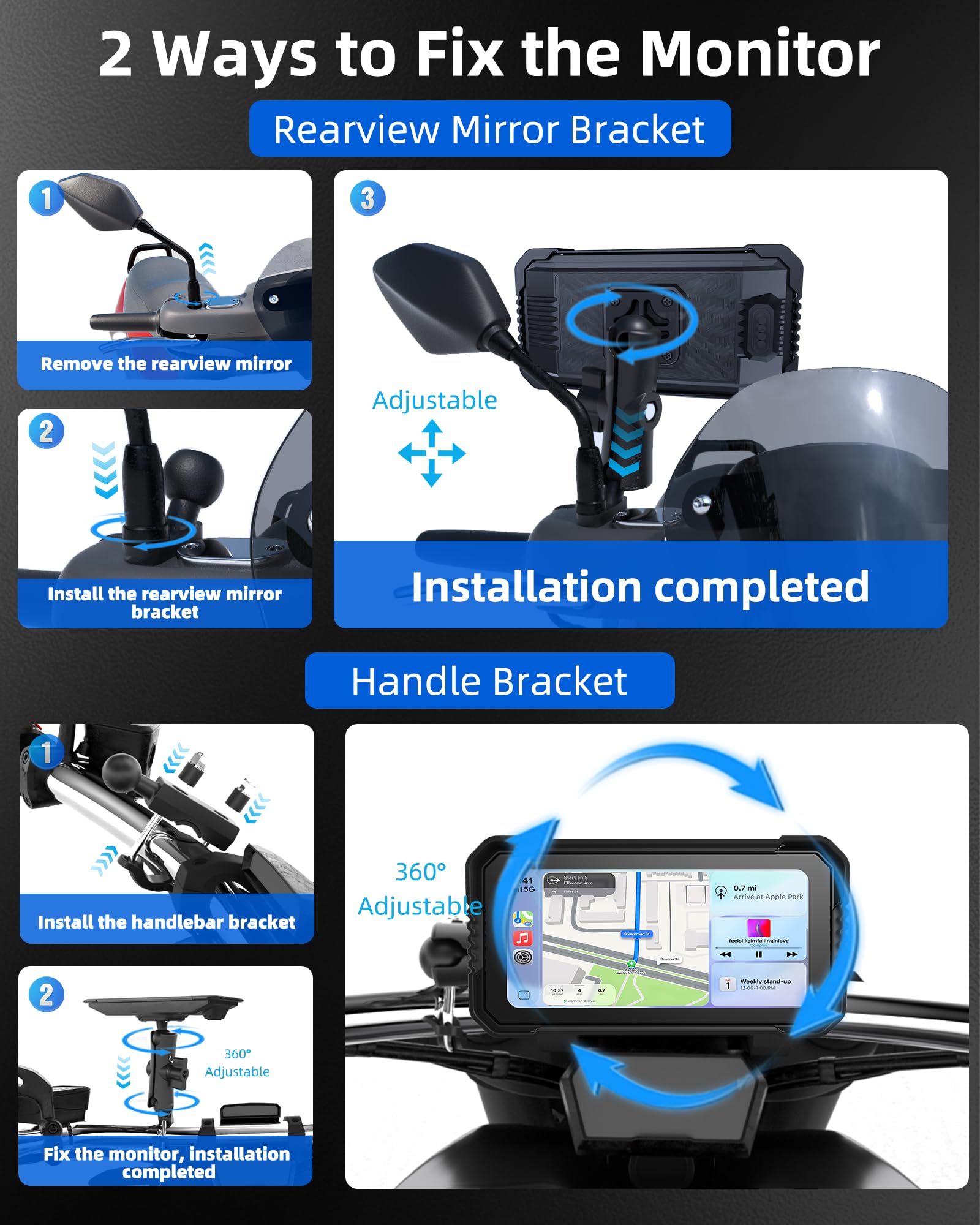 Jansite 6,25 pollici Carplay Moto con TPMS, Schermo Moto Compatibile CarPlay & Android Auto Impermeabile IP67 Navigatore GPS con Bluetooth Assistente vocale