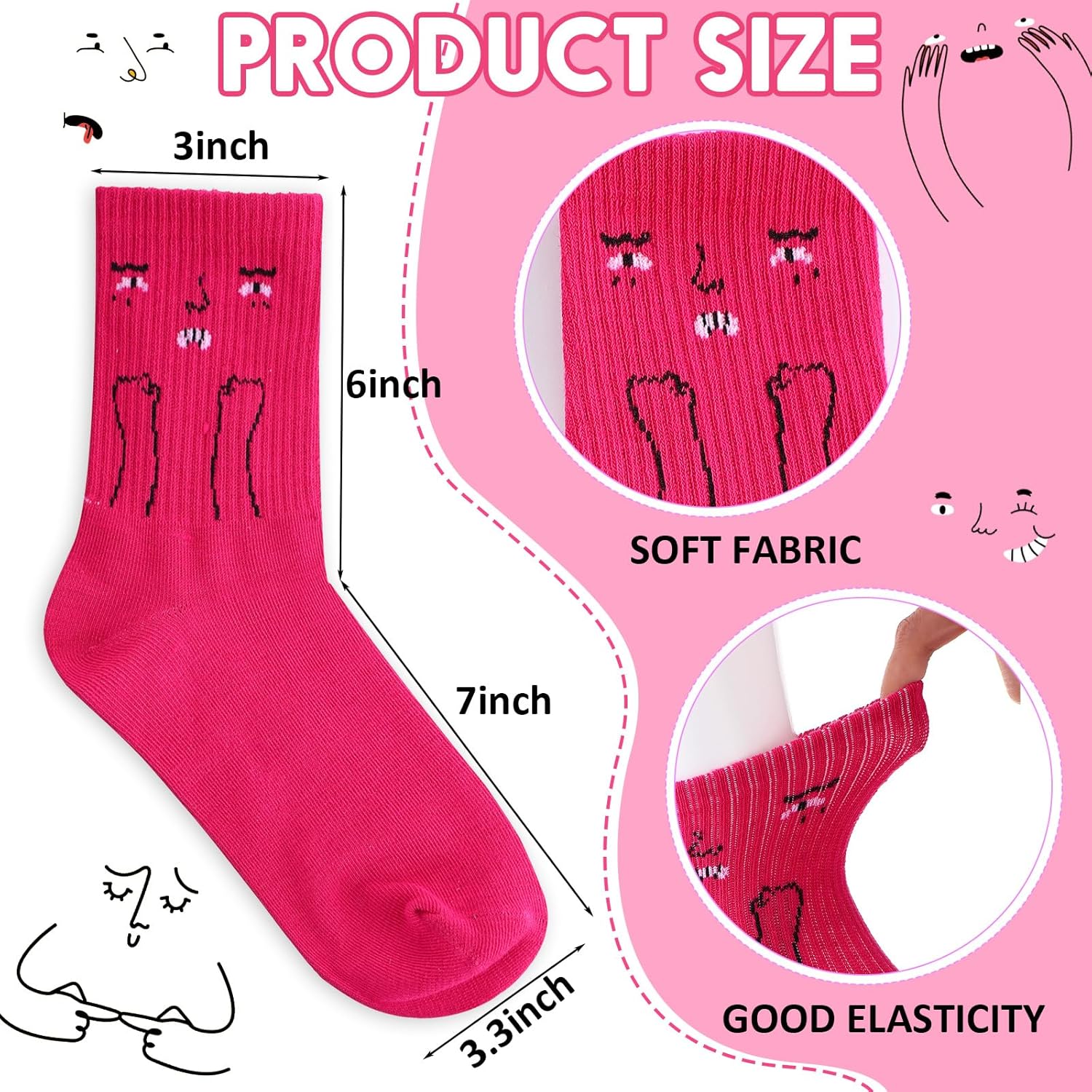 Cuffbow 20 Pack Crazy Funny Emotion Socks for Women Crew Soft Cotton Socks, 20 Different Fun Designs - Image 3