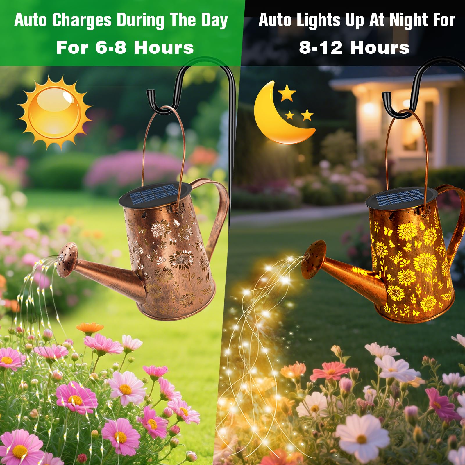 VOOKRY Luci solari per esterni, grande annaffiatoio solare in metallo da appendere, impermeabile, girasole, decorazione da giardino, luci esterne per portico, prato, patio, regali per mamma, nonna