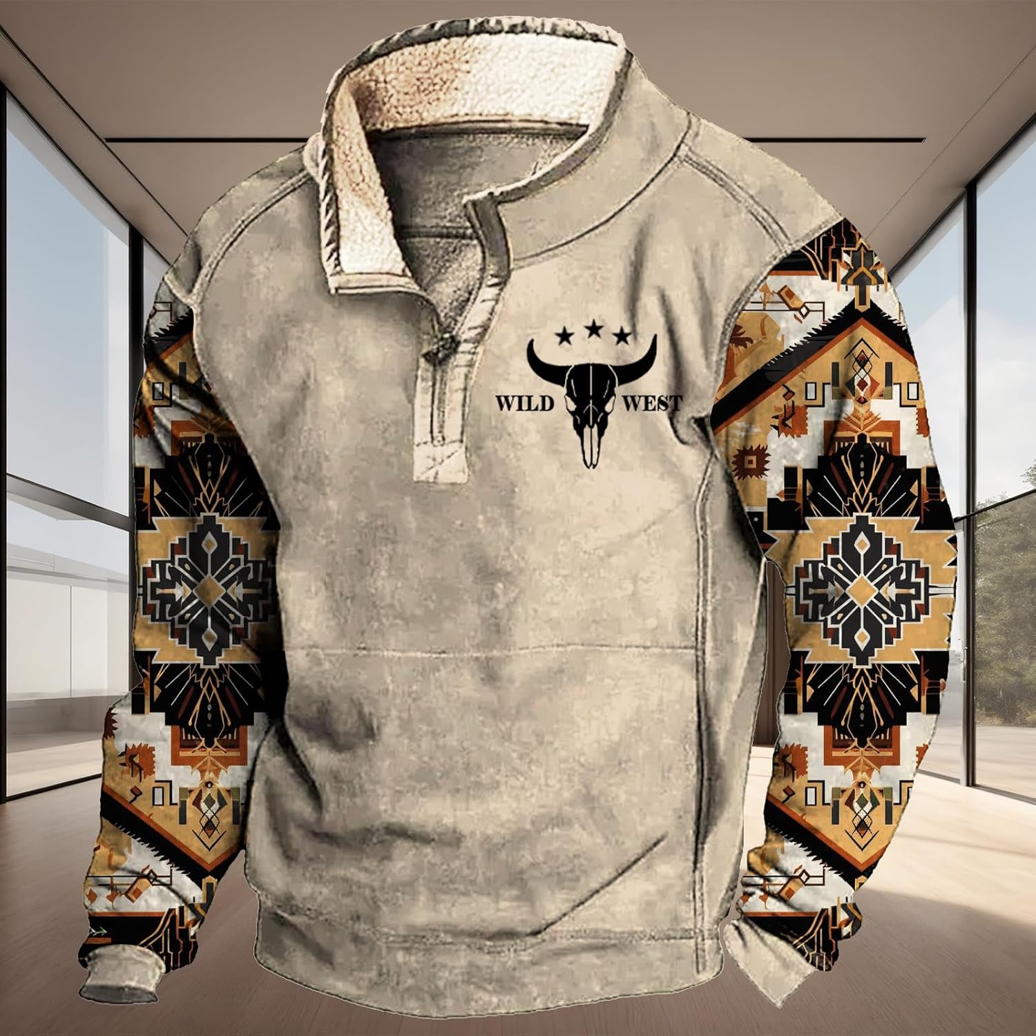 Western Hoodie for Men Aztec Cowboy Sweatshirt Long Sleeve Casual Shirts Comfy Vintage Fall Winter Tops - Image 2