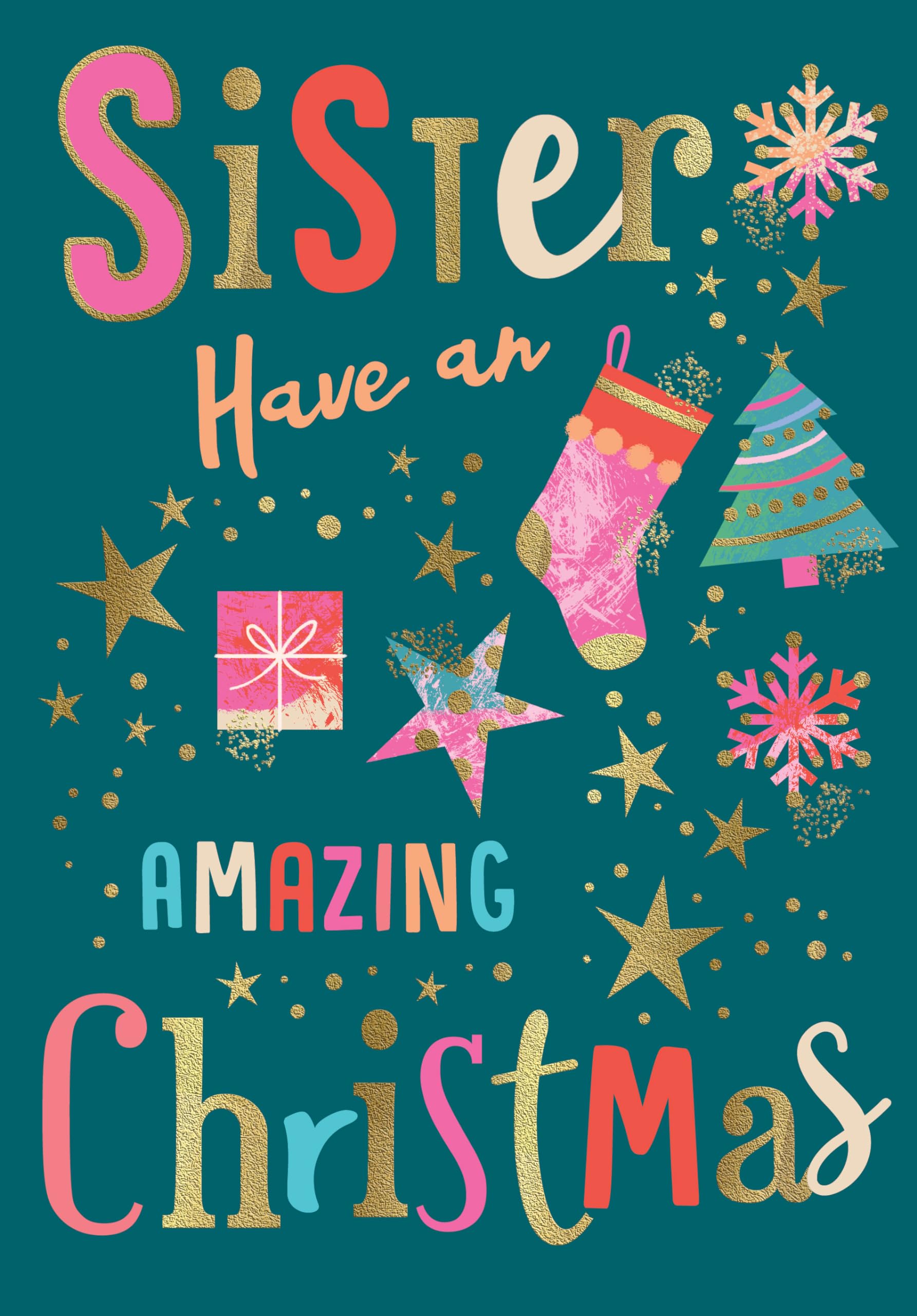 Avant Garde Studios Modern Christmas Card, Sister, teal - 9 x 6 inches - Piccadilly Greetings