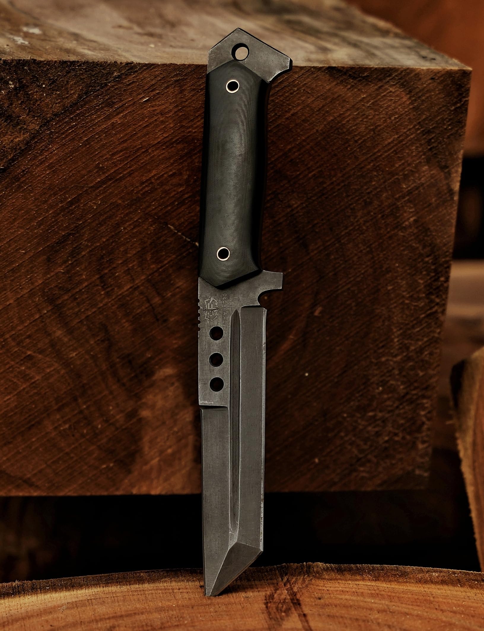 OMMI FORGE Tanto Hunting Knife- Handmade Tactical Fixed Blade Full Tang knife - Outdoor Capming knife With Leather Sheath- Best Men Gift