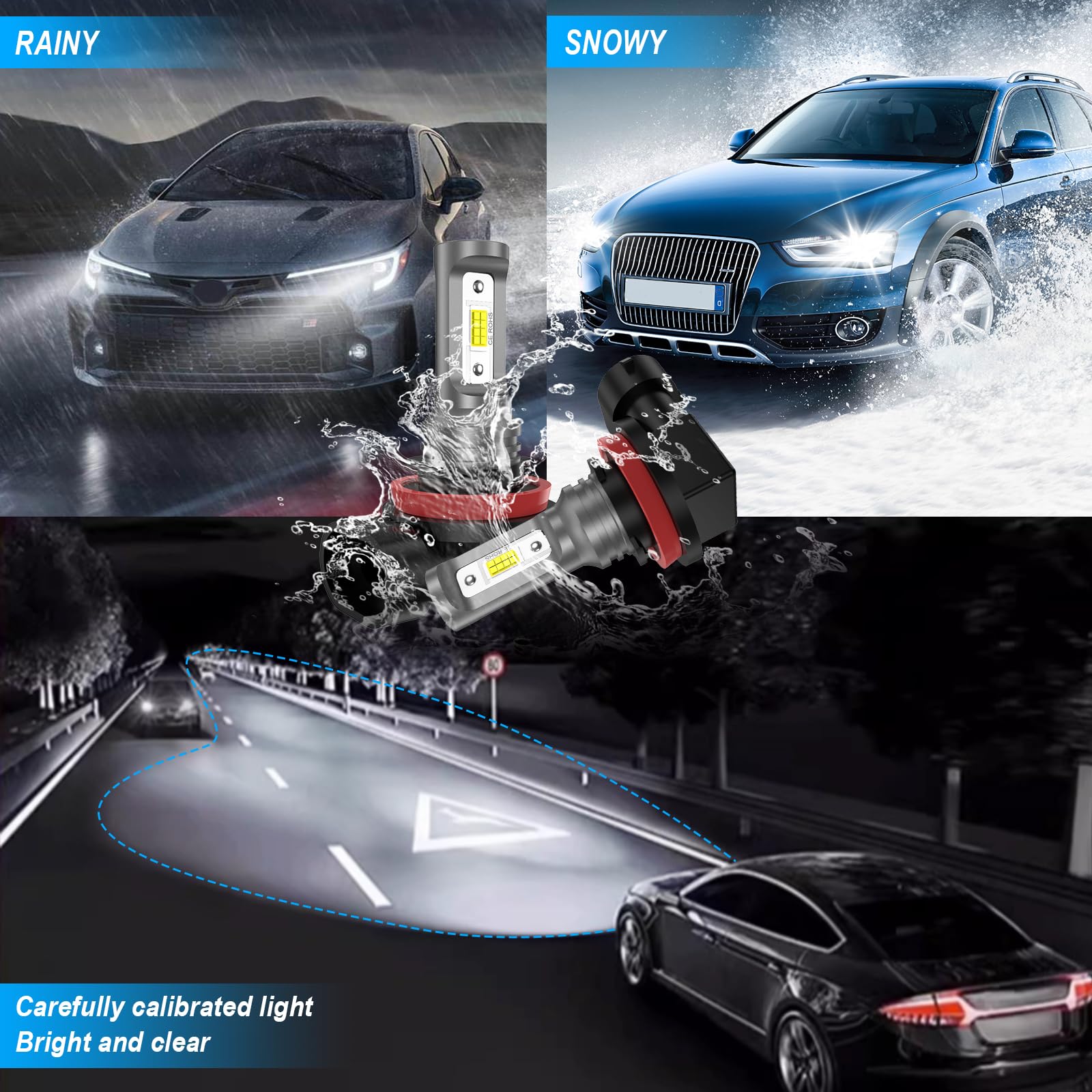 Lampadina H11 LED Per Auto, 60W 28000LM 6500K Bianco 600% Luminosità, Kit di Conversione Lampadine Abbaglianti/Anabbaglianti, Per Auto e Moto a 12V, 2 Pezzi