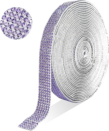 Tiras autoadhesivas de diamantes de imitación de cristal morado, 6 filas de 6 yardas con diamantes de imitación de 0.079 pulgadas para manualidades,