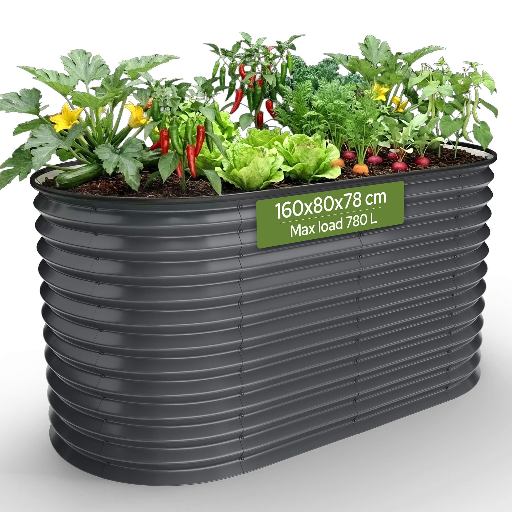 Arebos Huerto Urbano Elevado 160×80×78 cm | Jardinera Elevada de Acero Galvanizado 780 L | Cama de Cultivo para Verduras, Plantas y Flores | Ideal para Jardín, Terraza o Balcón