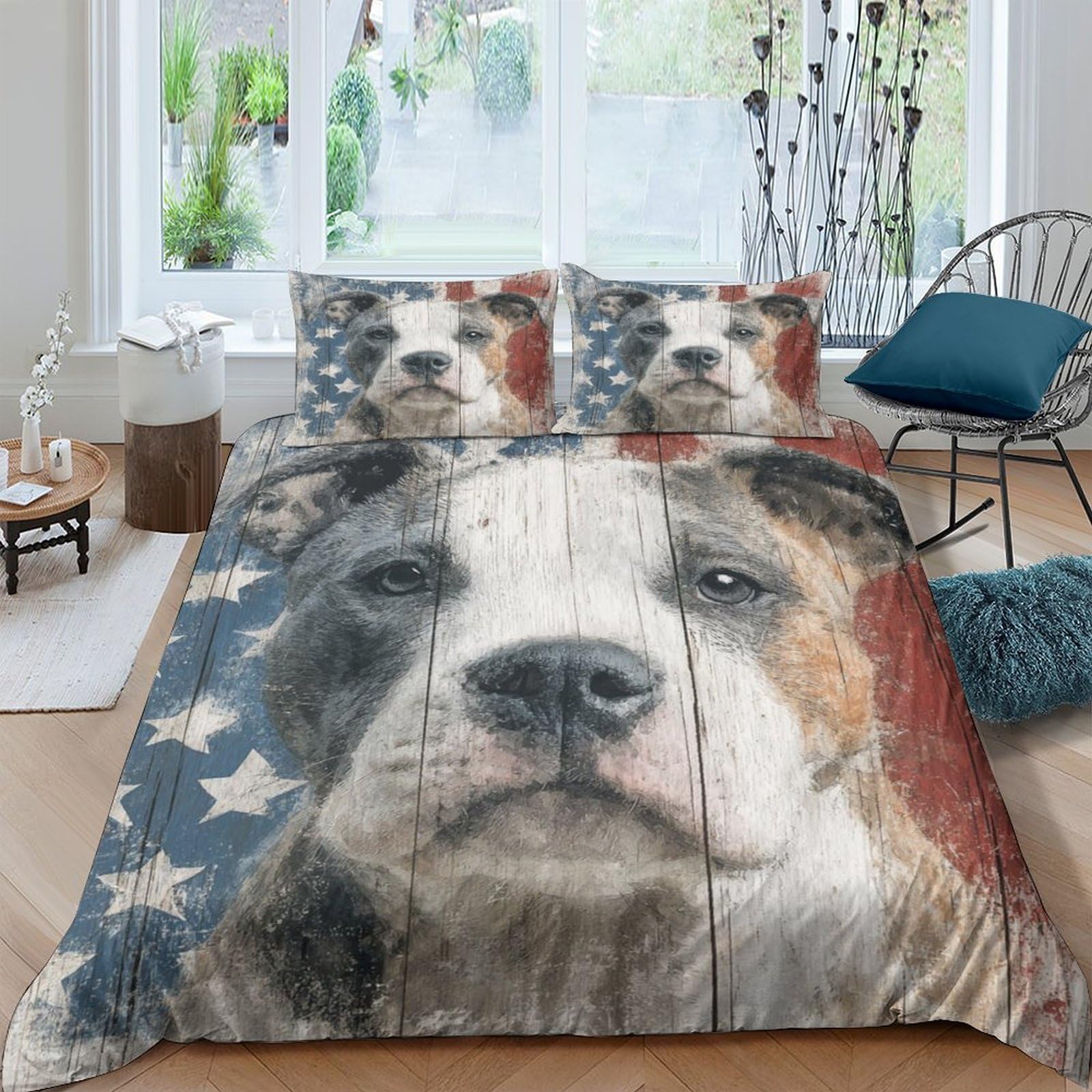 Ctjqhvkz Style-3 3D Printed American Flag Dog Fitted Sheet Microfiber Soft Breathable Art Bed Cover For Bedroom Guest Room Decor Single（135X200cm）