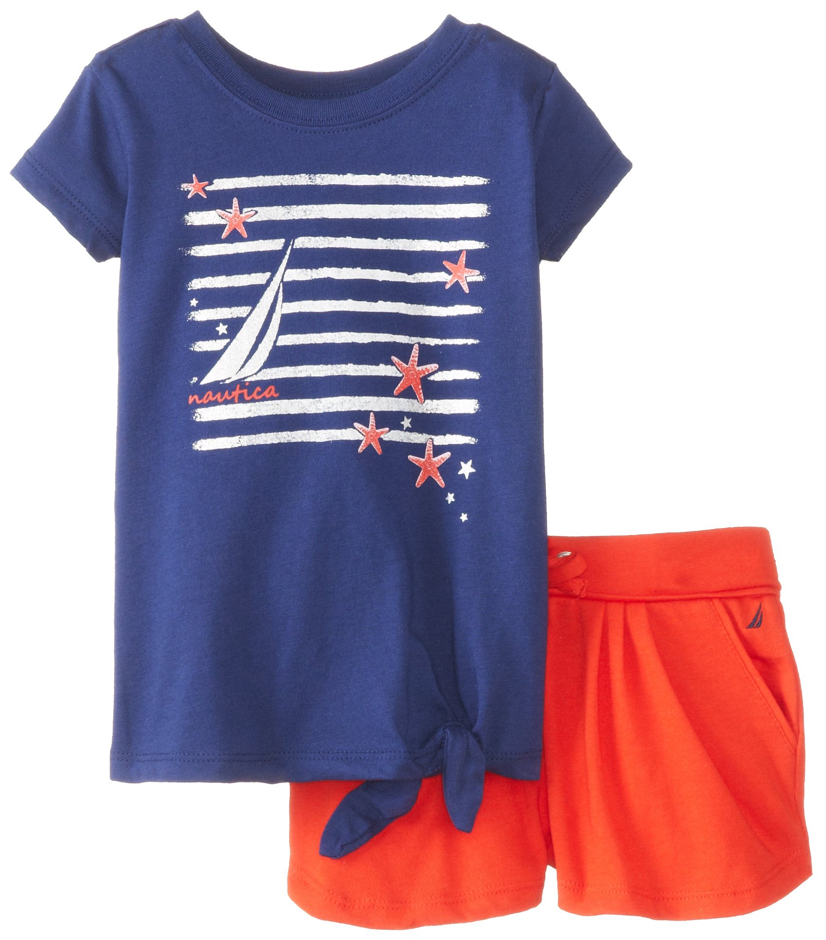 Nautica Girls' Side Tie Short Sleeve Graphic Tee and Short Set