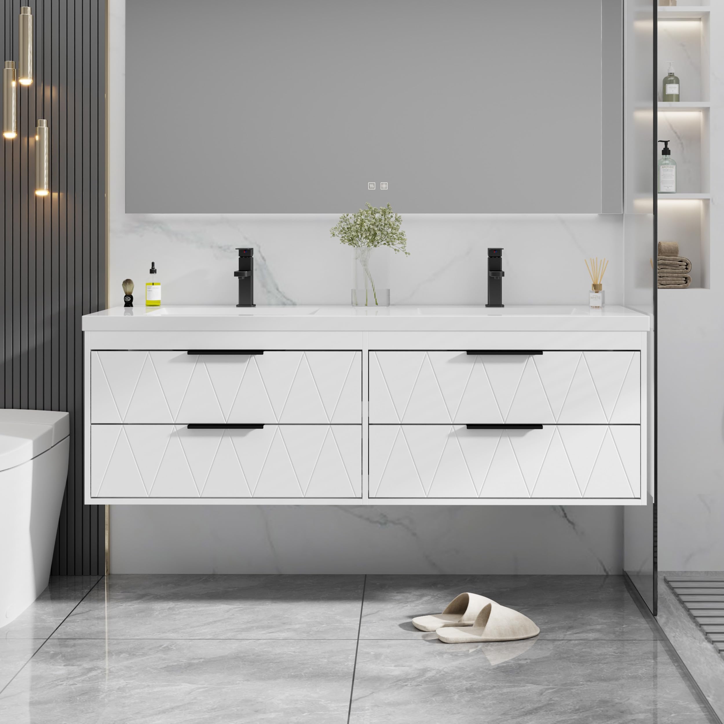 eclife 60 Inch Floating White Vanity