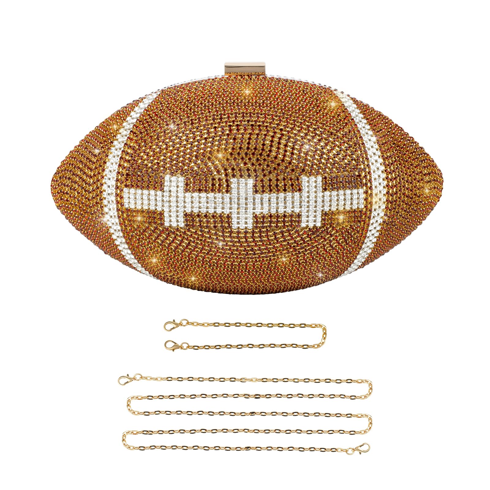 Evevictor Rhinestone Football Shaped Rugby Quirky Bag Crystal Cross Body Purse Bling Shoulder Handbag for Women (Brown)