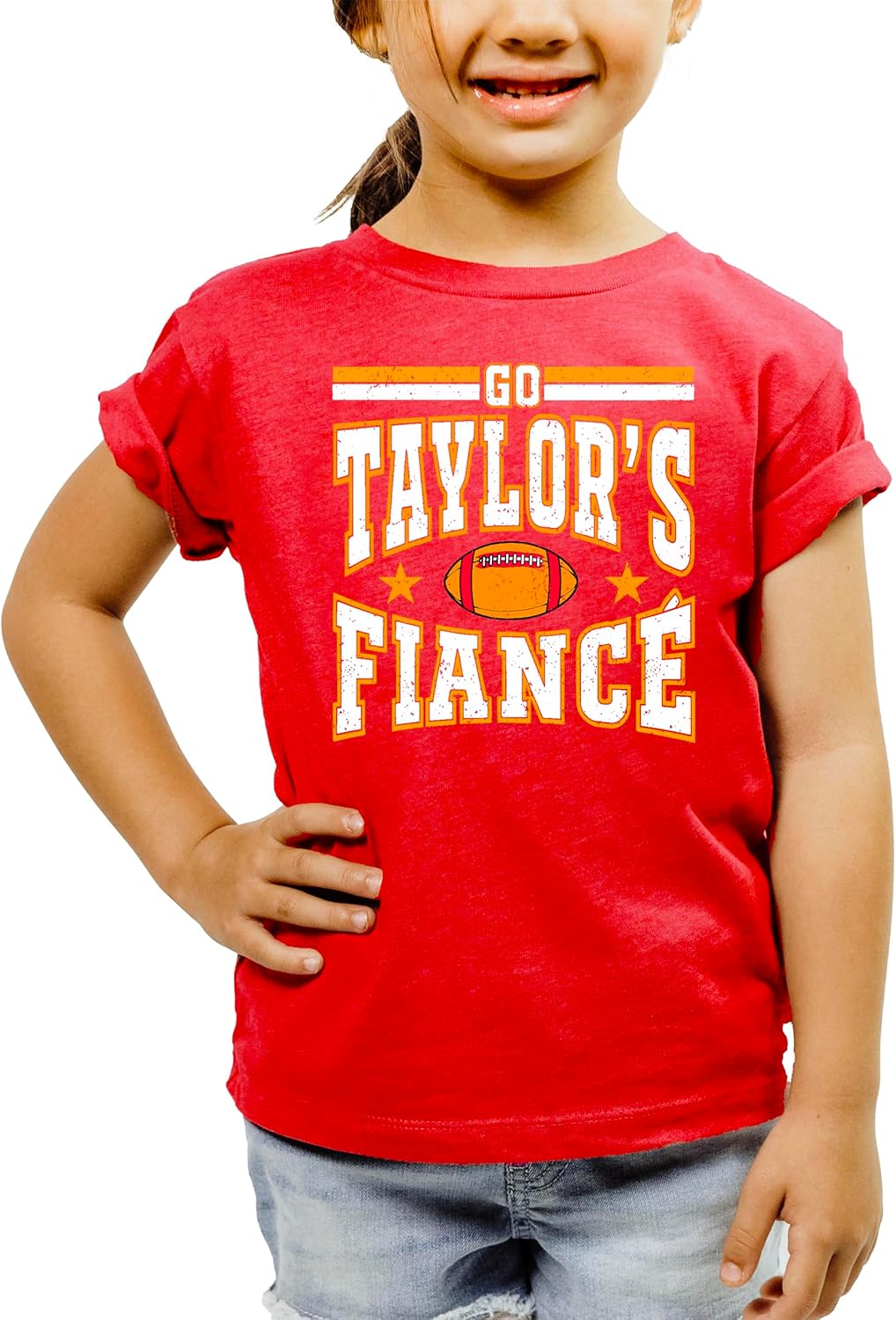 Go Taylor's Fiance Shirt for Women, Teens and Kids Funny Football Season Distressed Graphic Tee