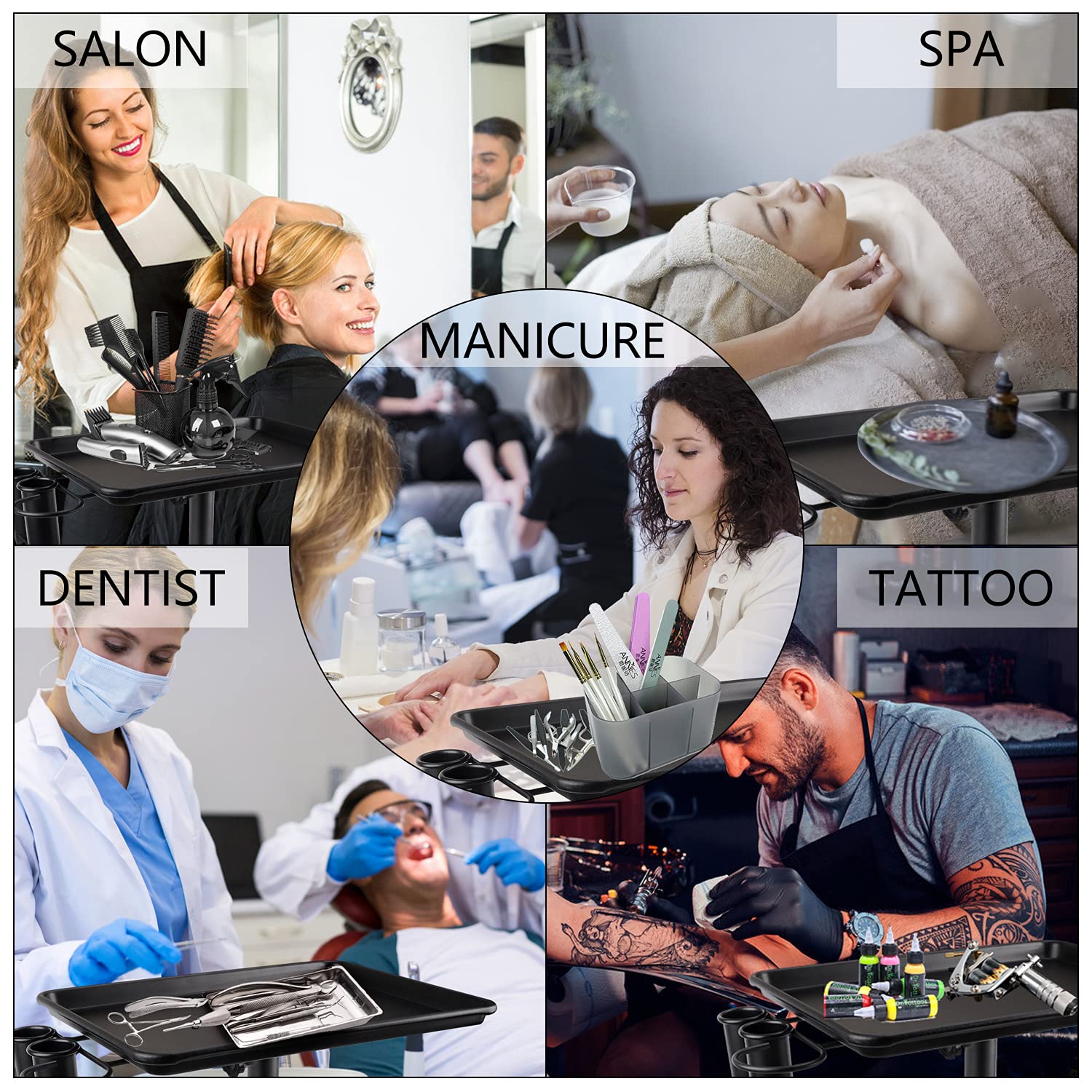 Color Tray for Hair Salon, Salon tray on Wheels with Metal Bracket, Height Adjustable Tattoo Rolling Tray for Beauty Hairstylist Esthetician : Beauty & Personal Care