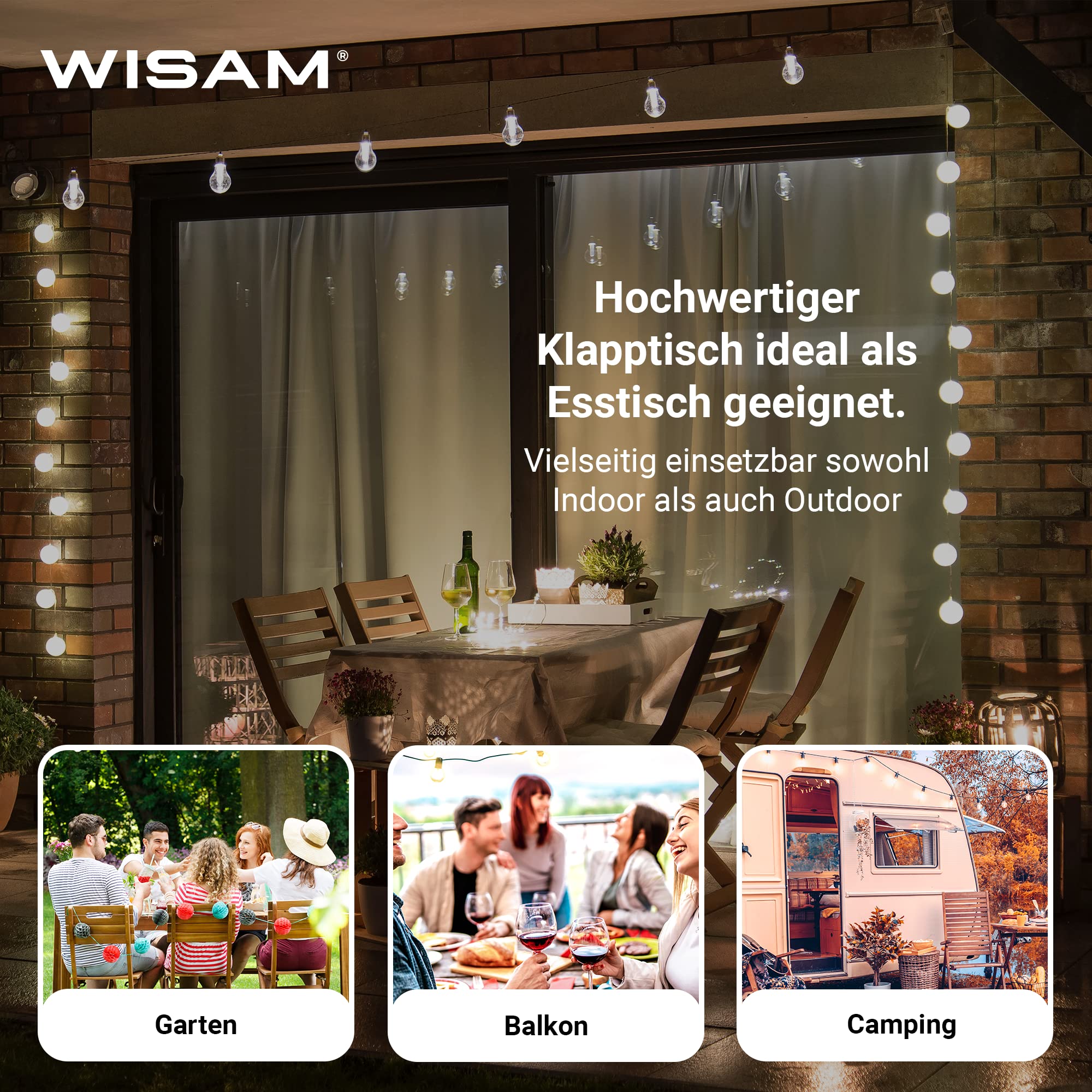 Wisam Tisch aus Kunststoff, Klapptisch Gartentisch Esstisch Campingtisch Koffertisch, klappbar 180cm, perfekt für Garten Balkon Camping