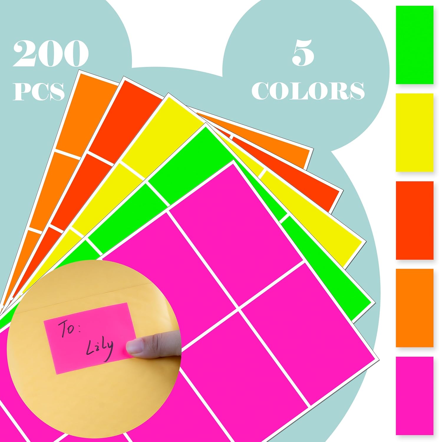 Colored Labels Stickers 3 x 2 Inch 5 Fluorescent Color Moving Labels Rectangular Color-Coding Label - 200 Labels - Image 3