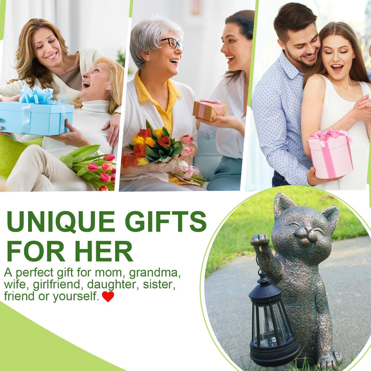 Solar Outdoor Cat Garden Statue,Outside Crafted Garden Sculptures & Statues for Patio, Yard, Lawn, Gardening Gifts for Women and Mom