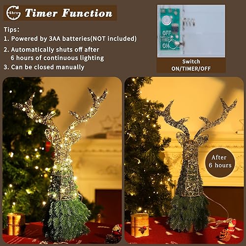 Miniatura 4 de Shinowa Decoración para árbol de Navidad, decoración de árbol de ciervo, funciona con pilas, decoración de árbol de Navidad con temporizador de 6