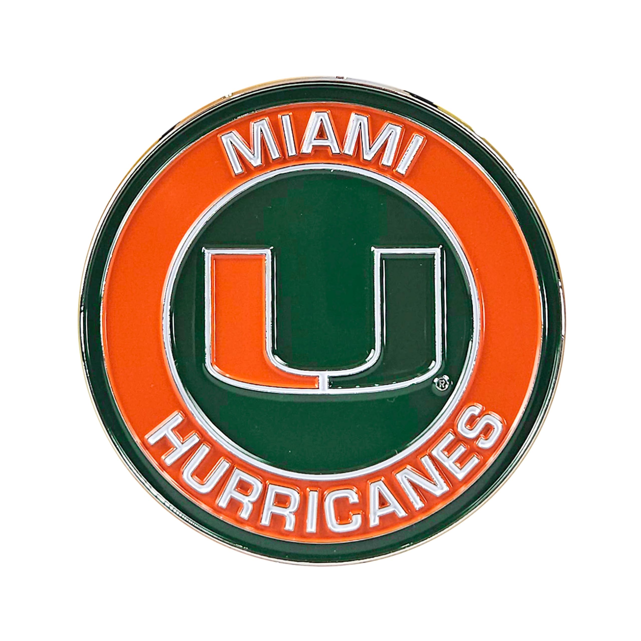 University of Miami Metal 3D Team Emblem by FANMATS – All Weather Decal for Indoor/Outdoor - Easy Peel & Stick Installation on Vehicle, Cooler, Locker
