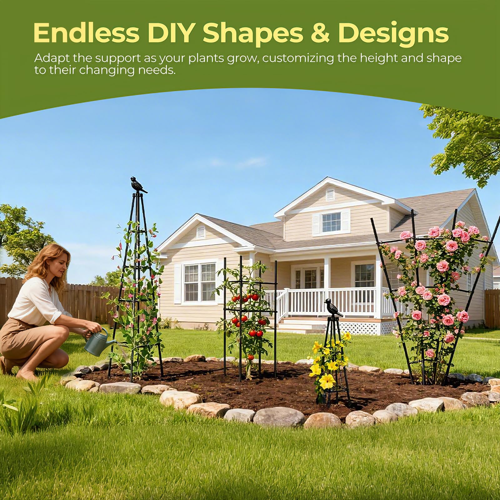 2 Pack Garden Trellis for Climbing Plants Outdoors,65Inch Cucumber Trellis Garden Obelisk Trellis Rustproof Plants Support with Adjustable Heights for Indoor Potted Plants, Vines, Vegetables