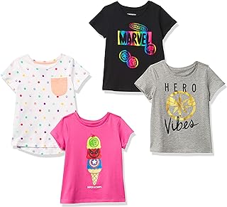 Spotted Zebra Girls' Kids Disney Star Wars Frozen Princess Short-Sleeve T-Shirts, 4-Pack Marvel Super Hero, Large