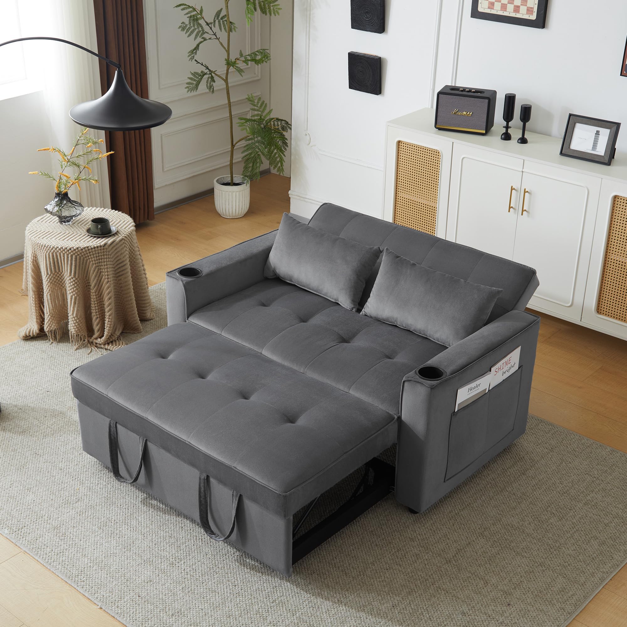 Divano Letto Pieghevole In Grigio Con Portabicchieri