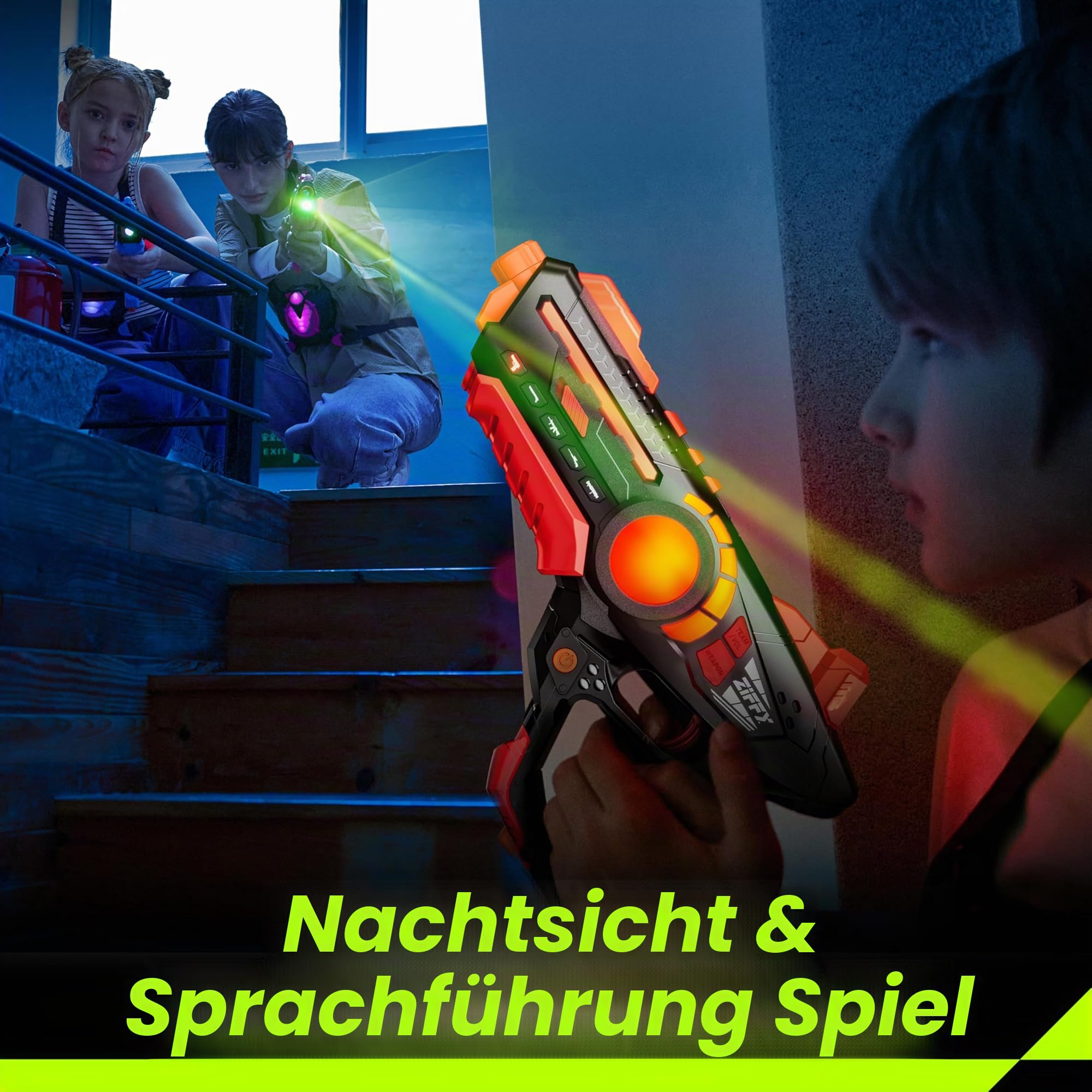 ZIFFY Laser Tag Guns Set mit 4 Westen,Mehrspieler-Lasertag-Schießspiel für Kinder und Erwachsene,Familienspiele für drinnen und draußen,Gruppenaktivität, Geburtstagsgeschenk für Jungen ab 8 Jahren