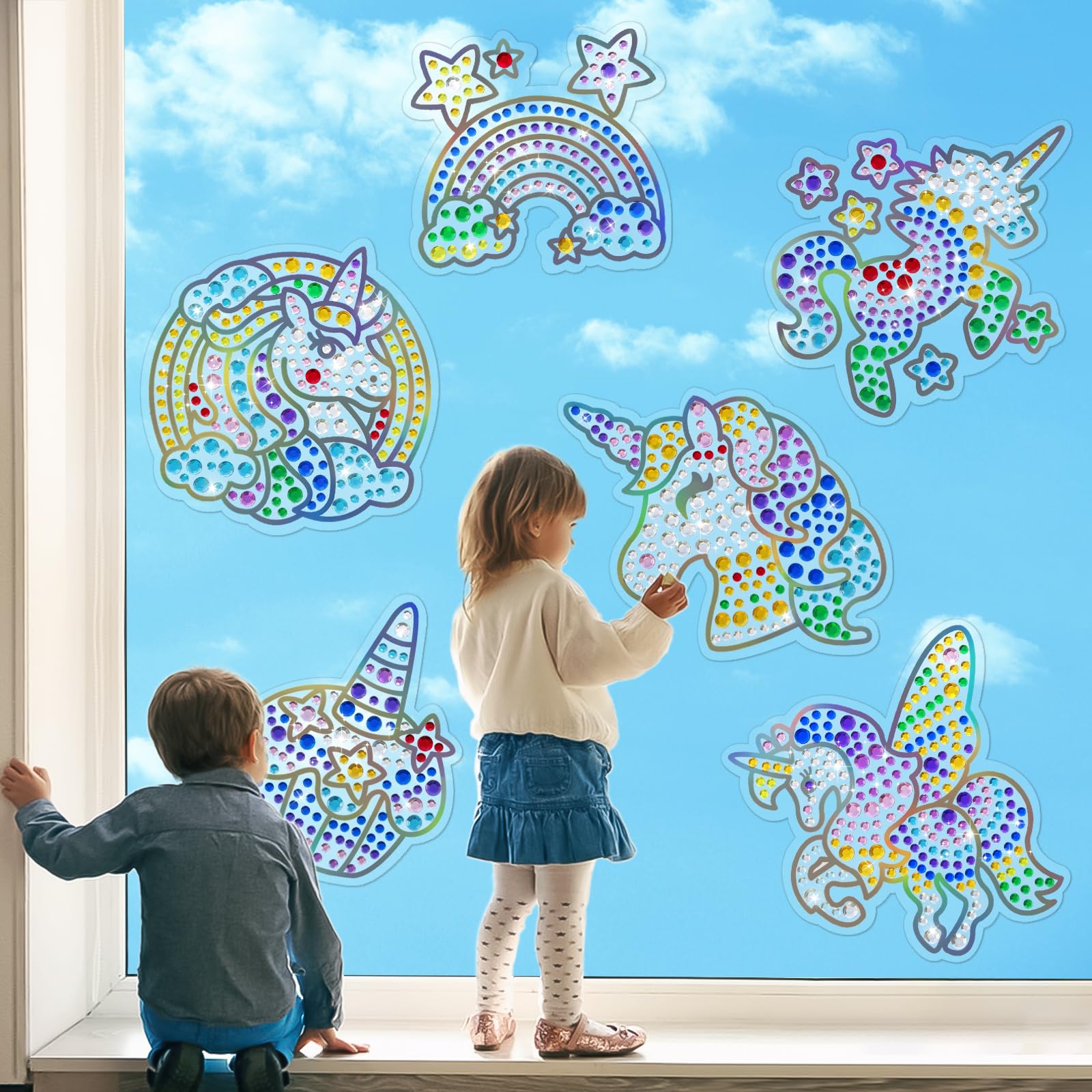 Kit De Peinture Diamant 3D – 6 Attrape-soleil – Plus De 2000 Autocollants – Enfant 6-12 Ans – Art Créatif Fenêtre