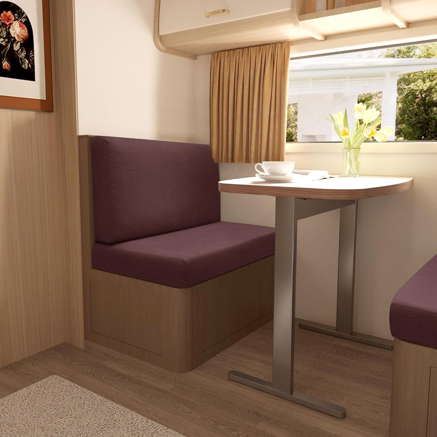 Stretch Rv Dinette Cushion Covers,Rv Couch Covers Dinette Booth Seats with 1 Backrest & 1 Bench Cover,38 in Camper Cushion Covers Dinette Table Slipcover,2 Set-Dark Coffee