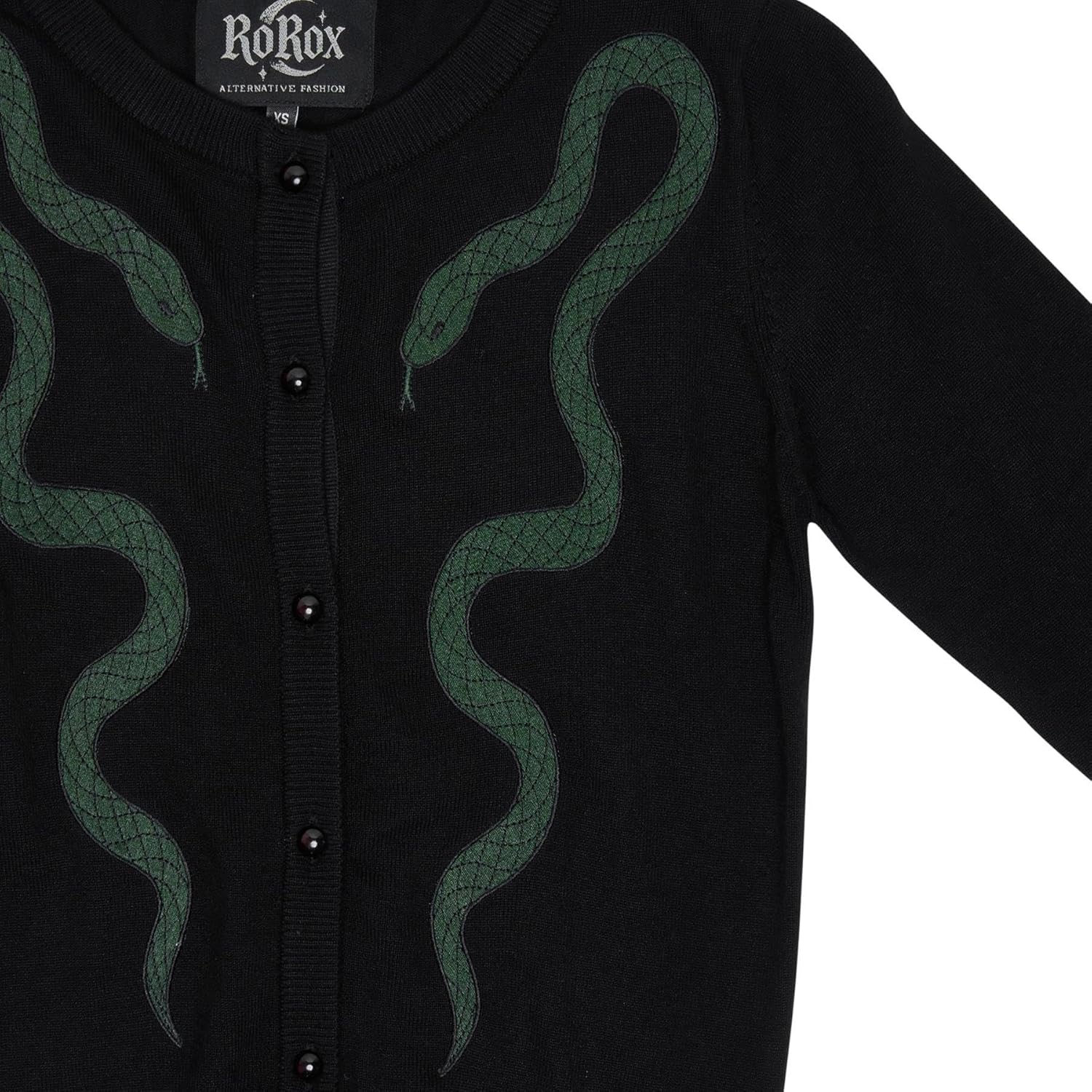 Ro Rox Green Snake Cardigan Gothic Retro Knitwear with Snake Embroidery - Image 2