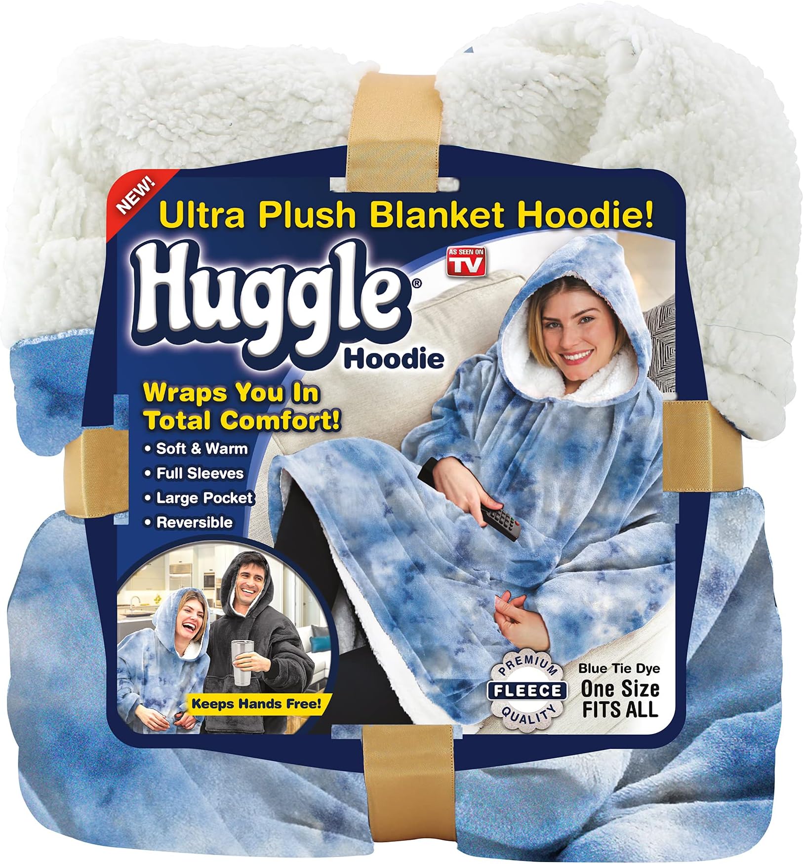 Huggle Hoodie Oversized Blanket Hoodie for Men & Women, Soft Fleece Sweatshirt, Giant Hood, Large Pockets & Sleeves
