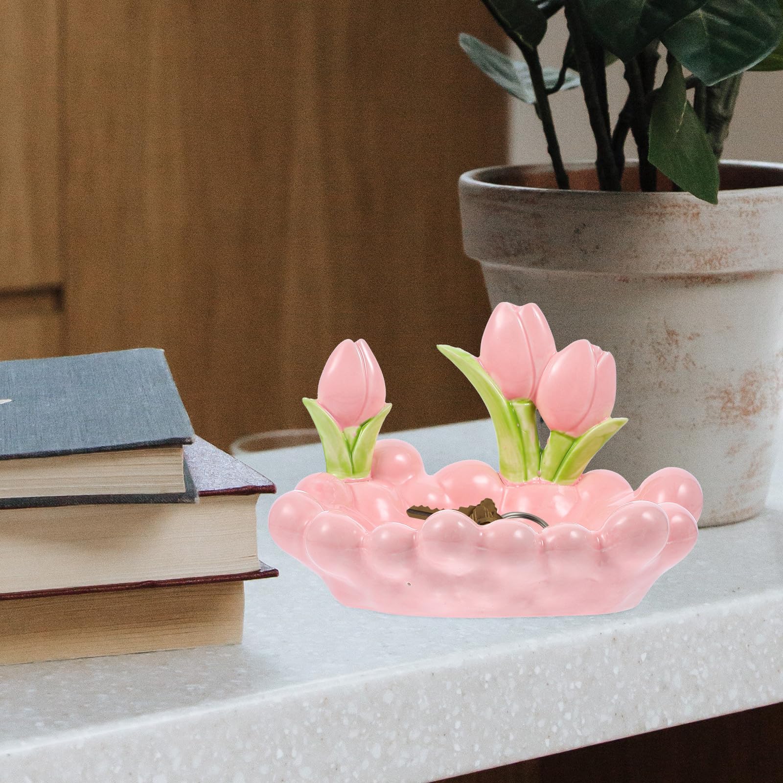 Keramik Dekorative Schale in Tulpenform für Schmuck und Schlüssel Rosa