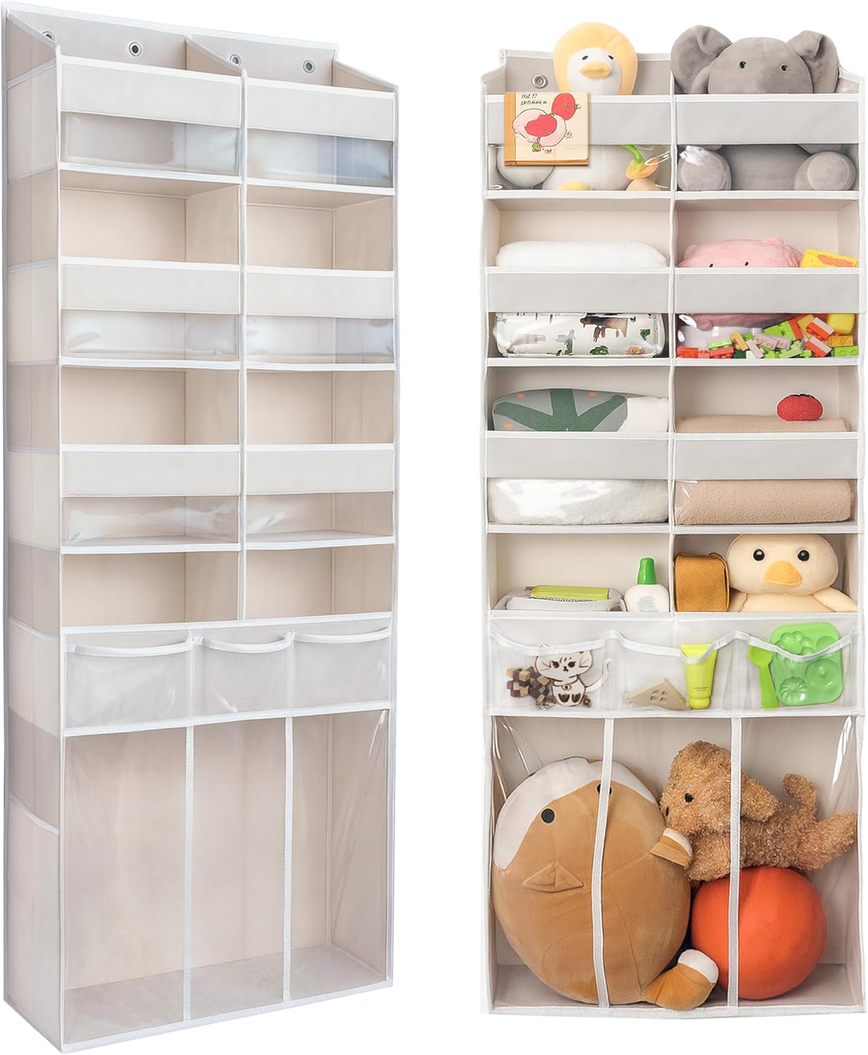 Extra Large Over The Door Organizer with Clear Pockets - 8 Compartments & XL Bottom Storage, Heavy-Duty Hanging Organizer for Bathroom, Bedroom, Closet (57 Inch Height).