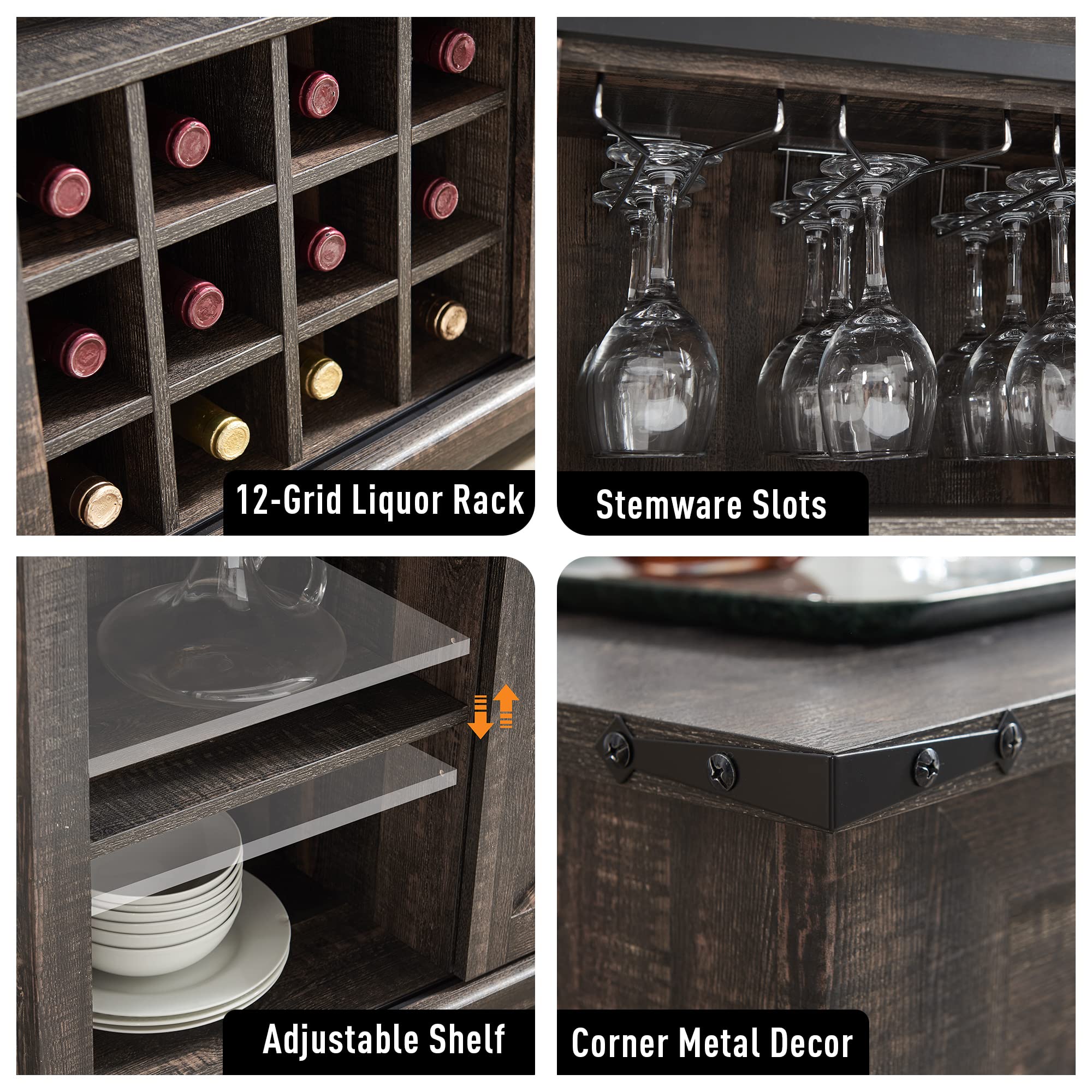 Buy OKD Wine Bar with Sliding Barn Doors, Farmhouse Sideboard