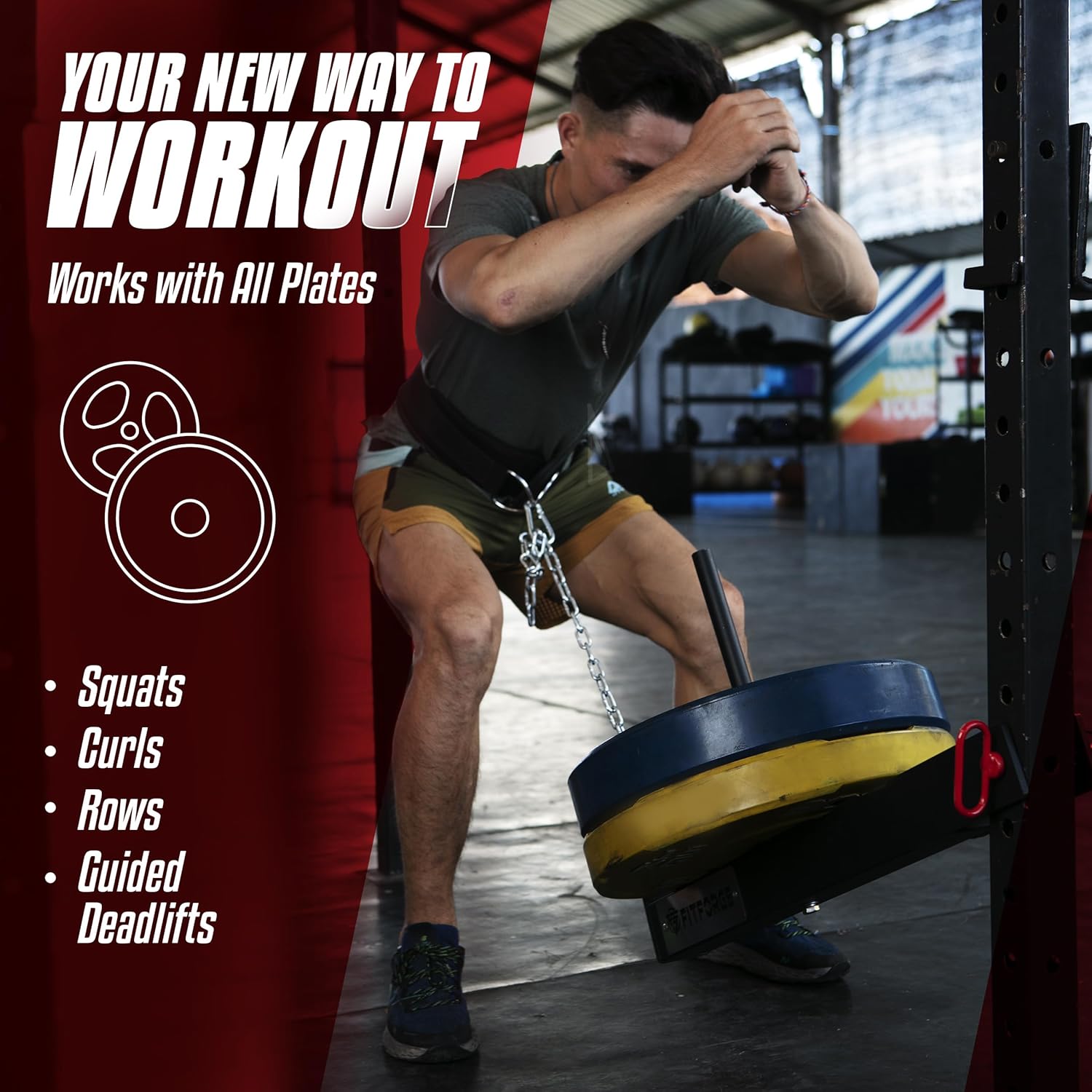 FitForge Belt Squat Attachment for Rack and Squat Belt - Space Saving Power Rack Squat Stand Attachment - Power Cage Squat Rack Add On for Home Gym, Compatible with All Hole Plates