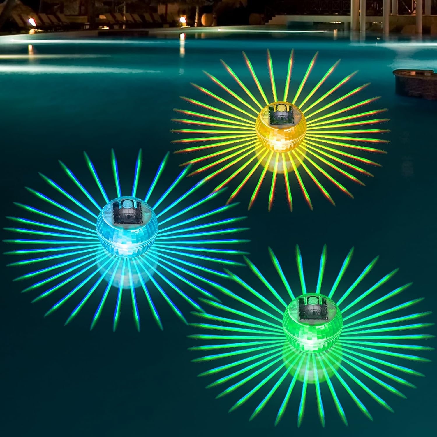 Outdoor Solar Floating Pool Lights(1 Pack), RGB Color Changing LED Lights, IP68 Waterproof Hanging Solar Garden Lights for Pool, Patio, Lawn, Pathway and Party Decoration