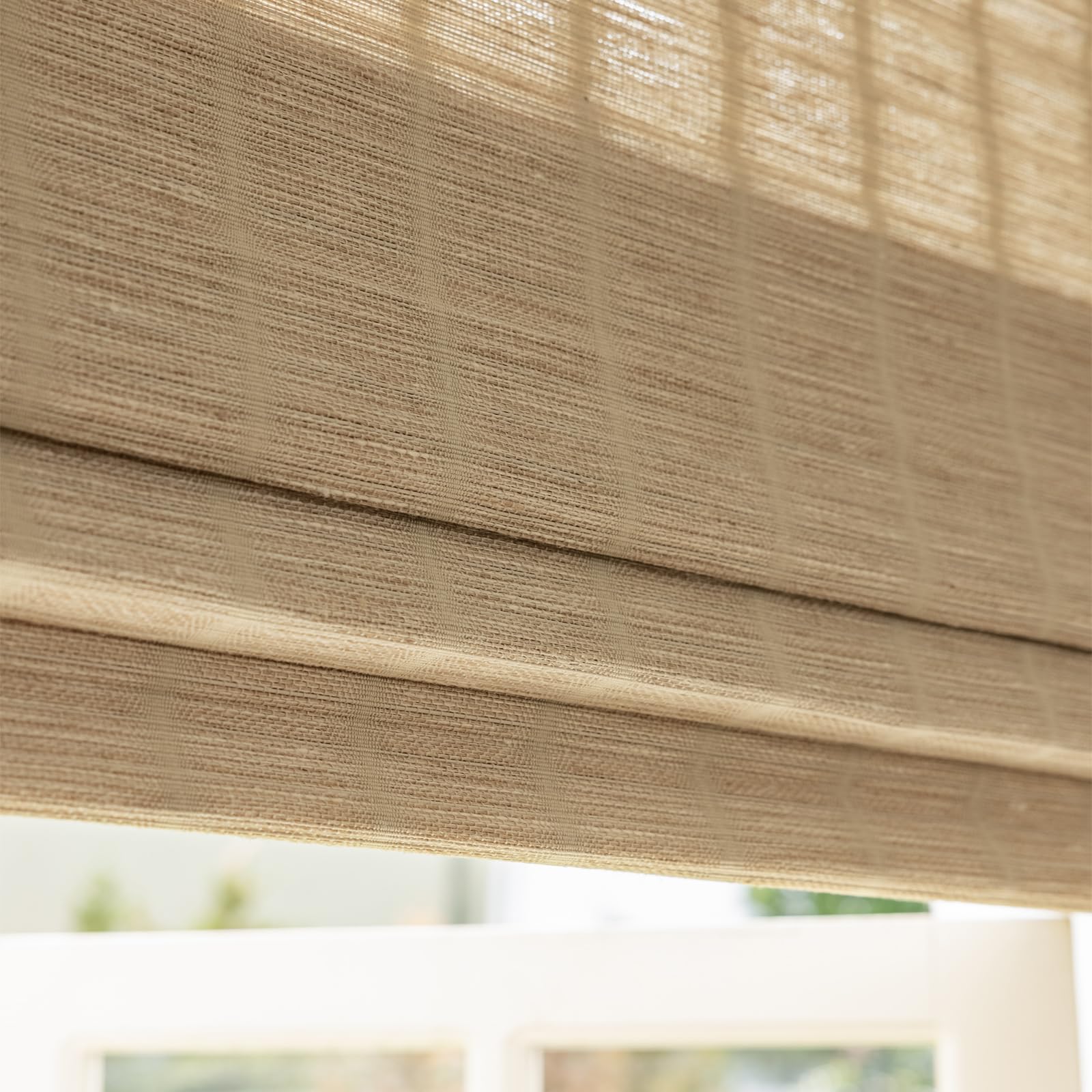 Comodex Bamboo Roman Shades, Easy Installation Oatmeal Woven Wood Shades, Cordless Custom Blackout Bamboo Window Shades for Doors Windows