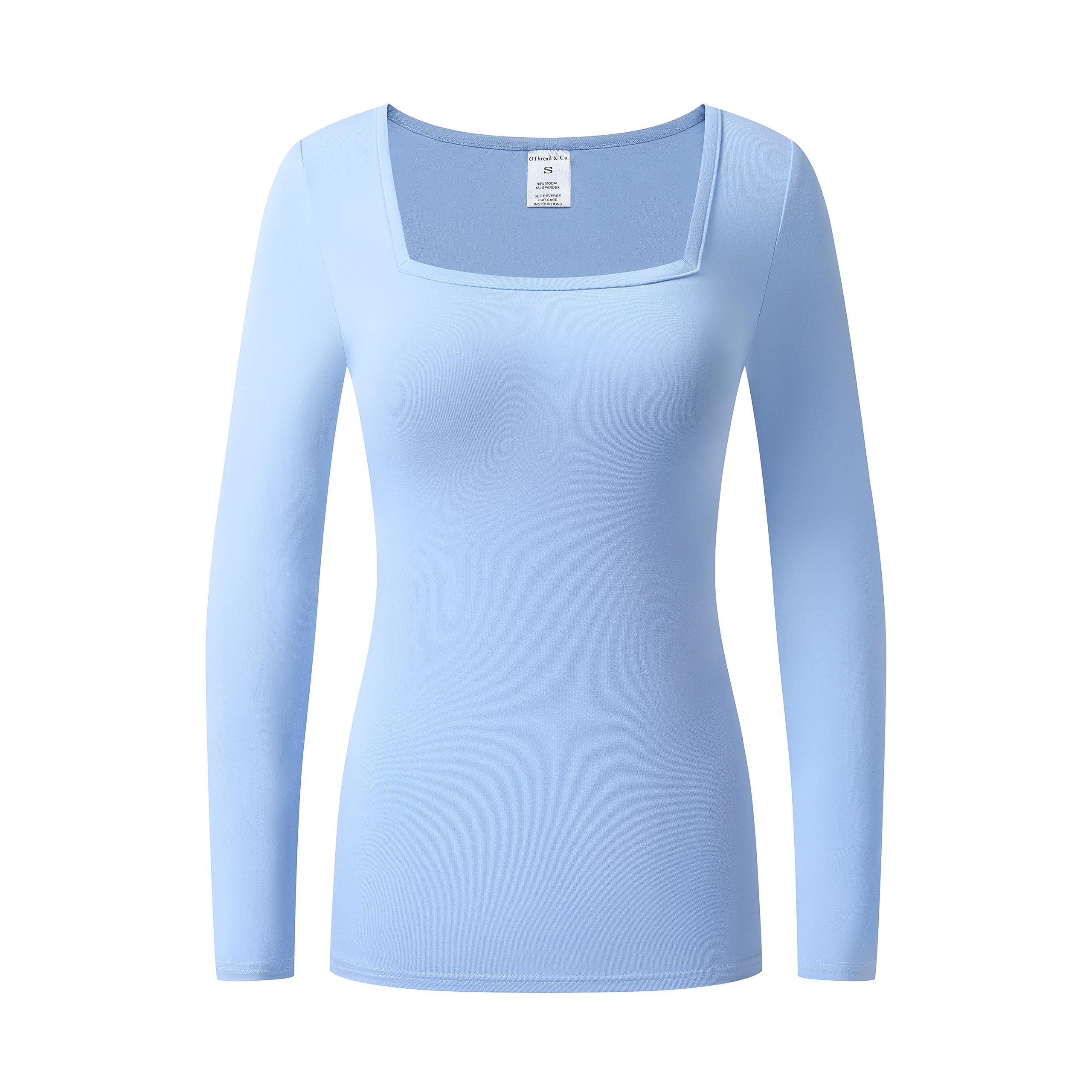 OThread & Co.Women's Long Sleeve T-Shirt Comfy Square Neck Shirts Basic Stretch Layer