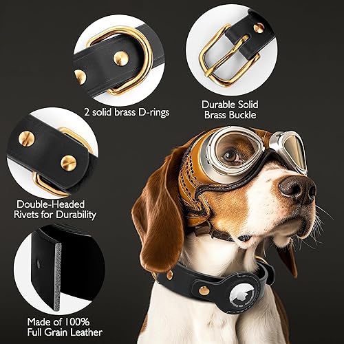 Miniatura 23 de AirTag Collar de perro – Collar de perro de cuero 100% genuino con soporte Apple AirTag, adecuado para perros pequeños, marrón oscuro, S