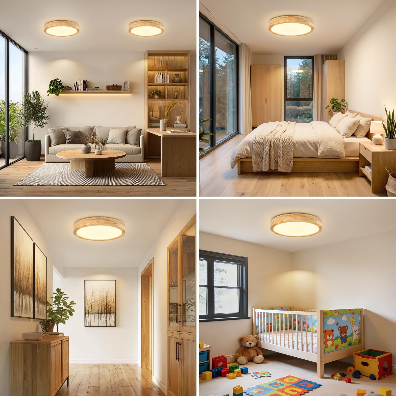 LED Deckenleuchte 24 W, Deckenlampe Holz ∅ 30 cm, Schlafzimmerlampe