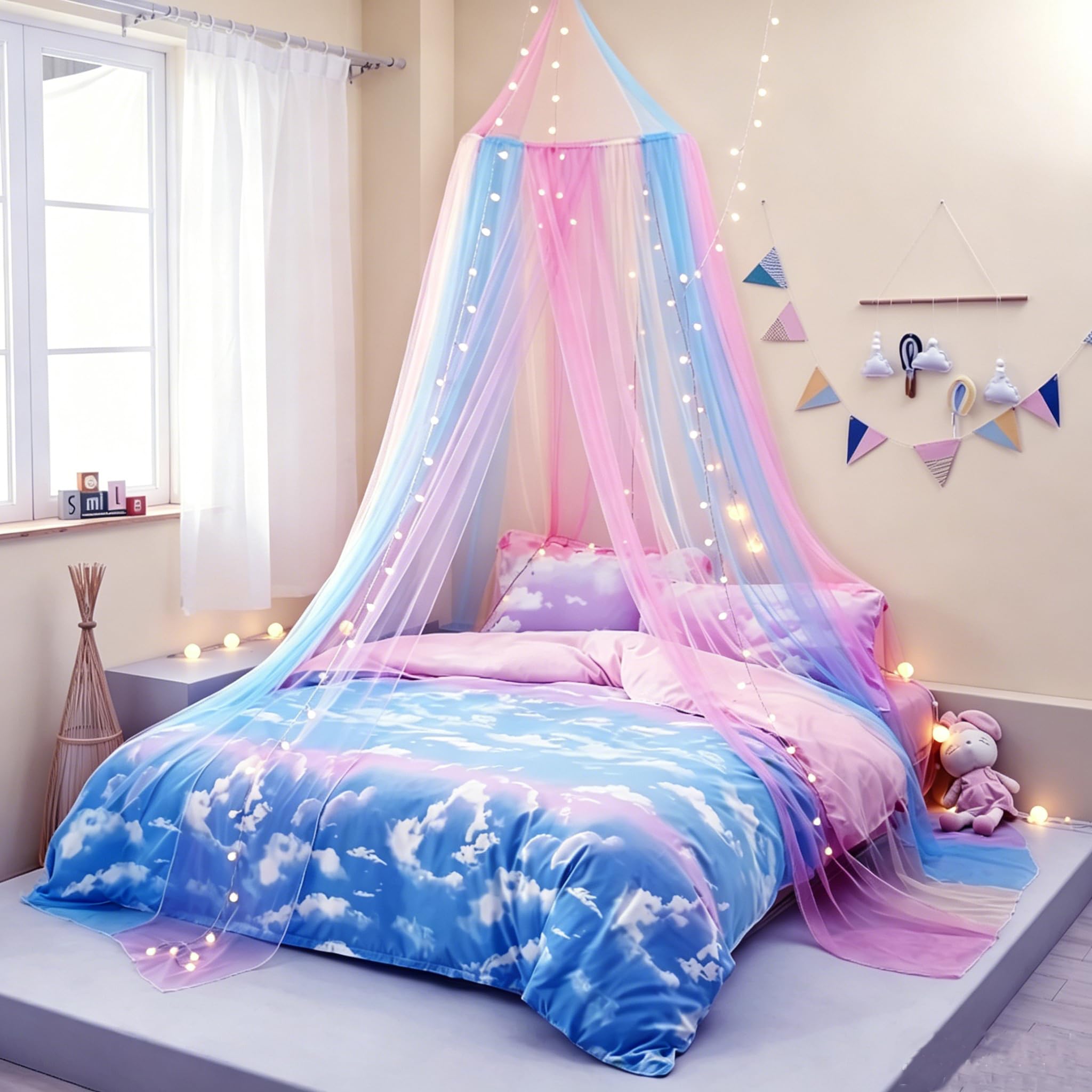 Nattey Princess Girl Lace Bedding Mosquito Net Canopy Bites Protect For Twin Queen King Size Canopies (Purple)