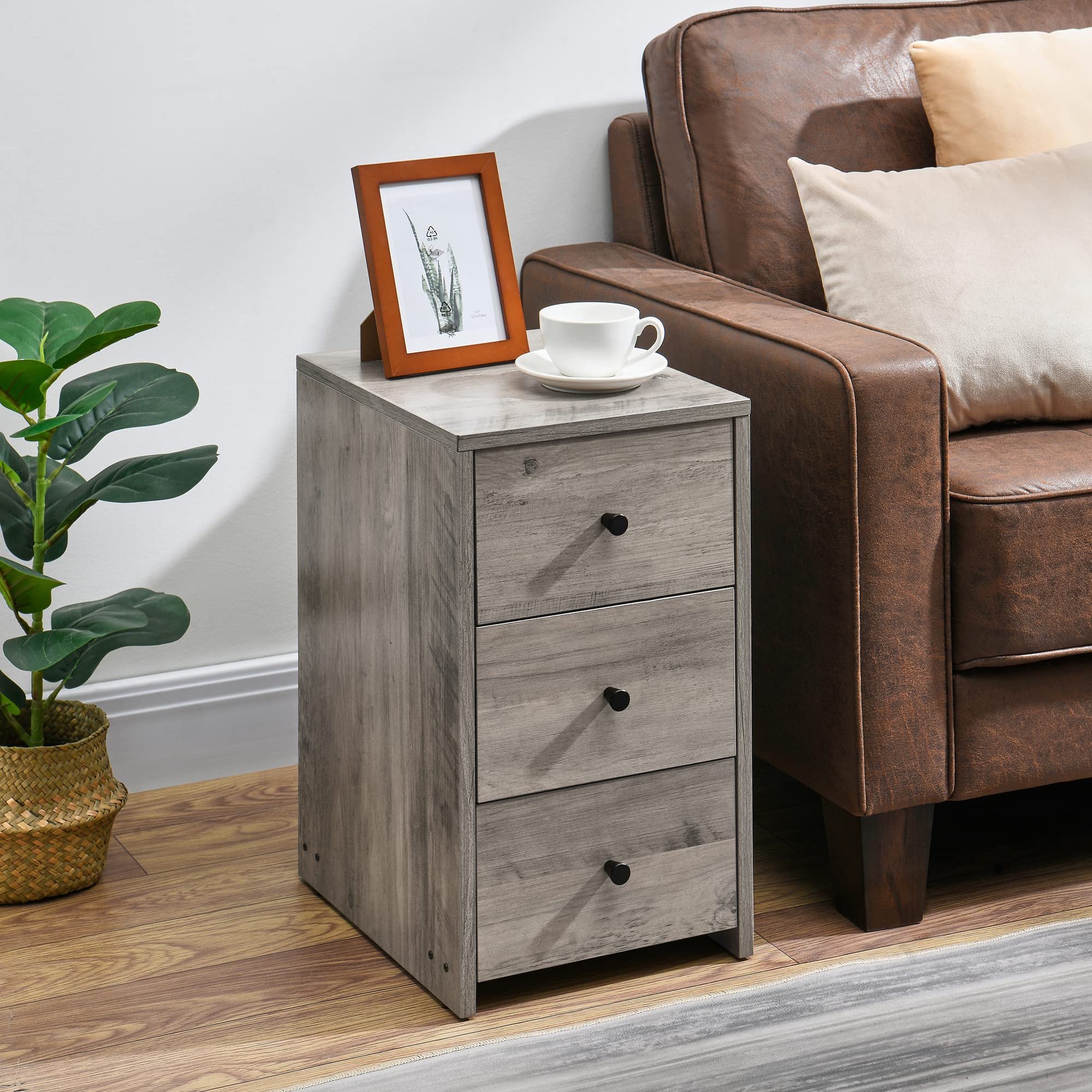 MIAUWUUFHOME Chest of Drawers, Bedside Table with Metal Handles and Runners, Side Table with Large Storage Space, Sofa Table for Living Room, Bedroom, Accent Furniture, Easy Assembly, Ivory Colored