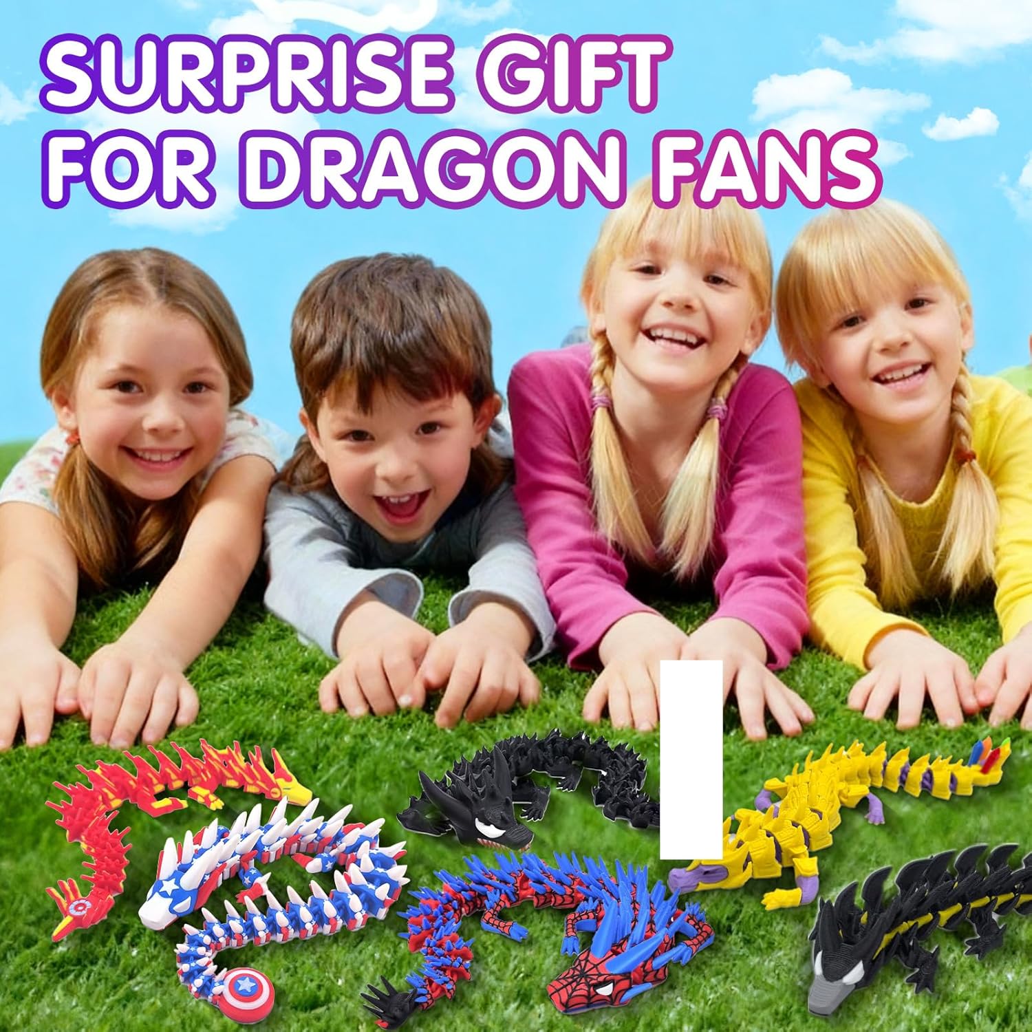 6Pcs 3D Printed Hero Dragon, Superhero Themed Dragons Flexible Articulated Toys, Super Theme Hero Birthday Party Supplies, Stress Relief Fidget Toys for Kids Party Favors Gifts