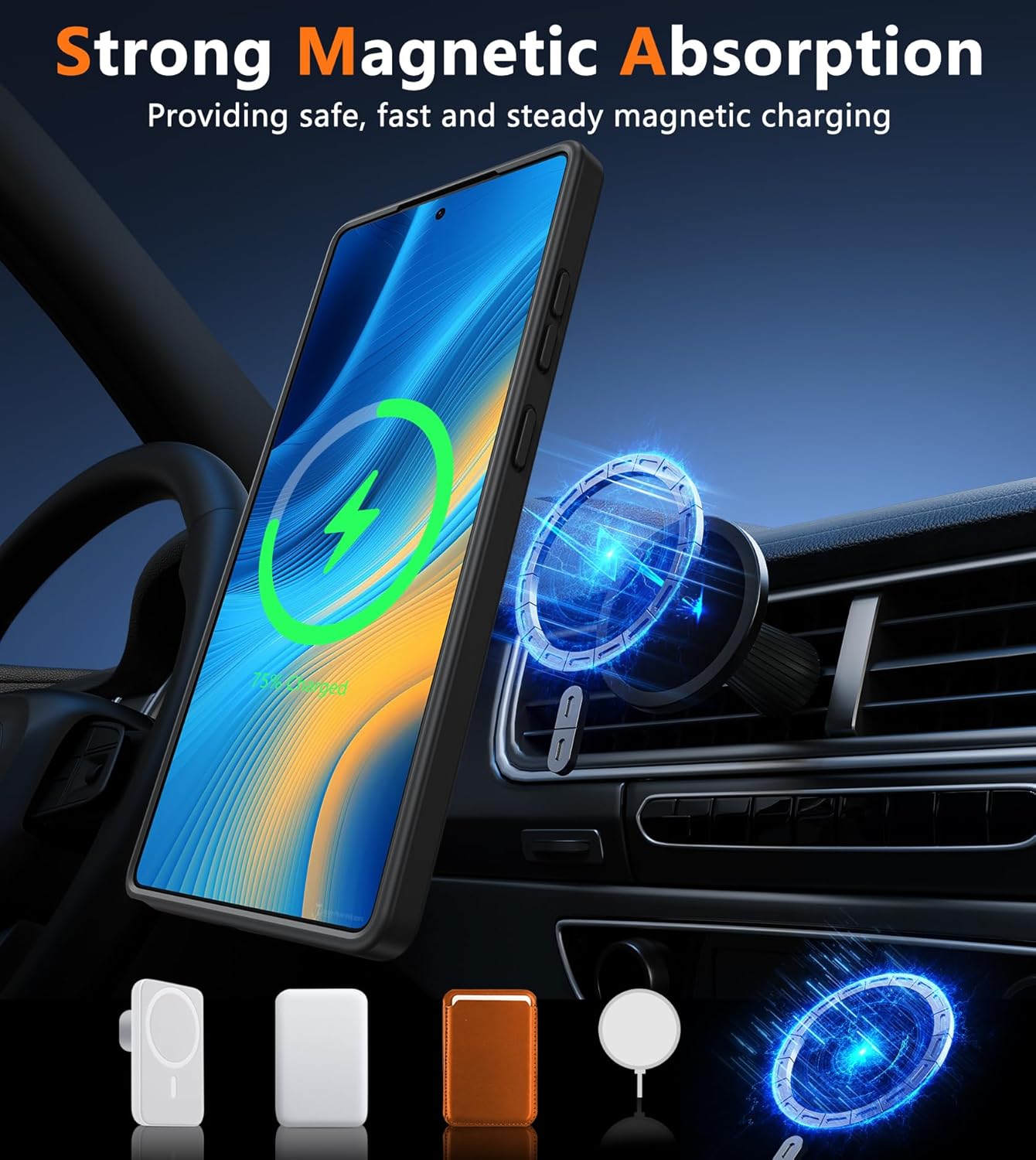 FNTCASE for Samsung Galaxy S25-Ultra Case: Magnetic Translucent Matte Shockproof Slim Cell Phone Cover - Military Grade Drop Proof Hard Back Anti-Fingerprint Protective PhoneCase (6.9 inch/Black) - Image 3