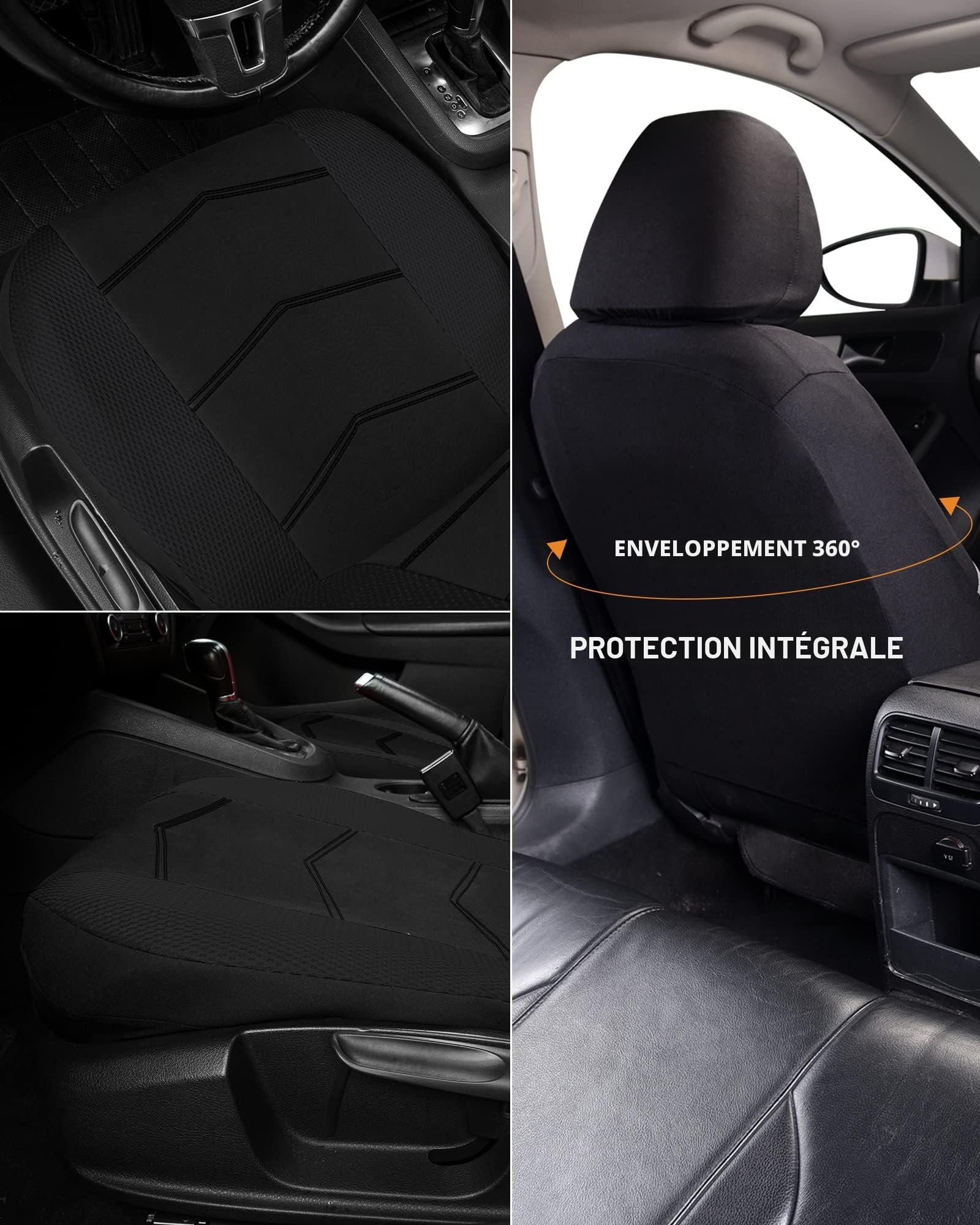 TOYOUN Housses Siège Voiture Avant en Tissu Housse de siège de Voiture Universelle pour 2 sièges Couverture Couvre Siège Auto Respirable Convient à la Plupart des Voitures Camionnette SUV Camion, Noir