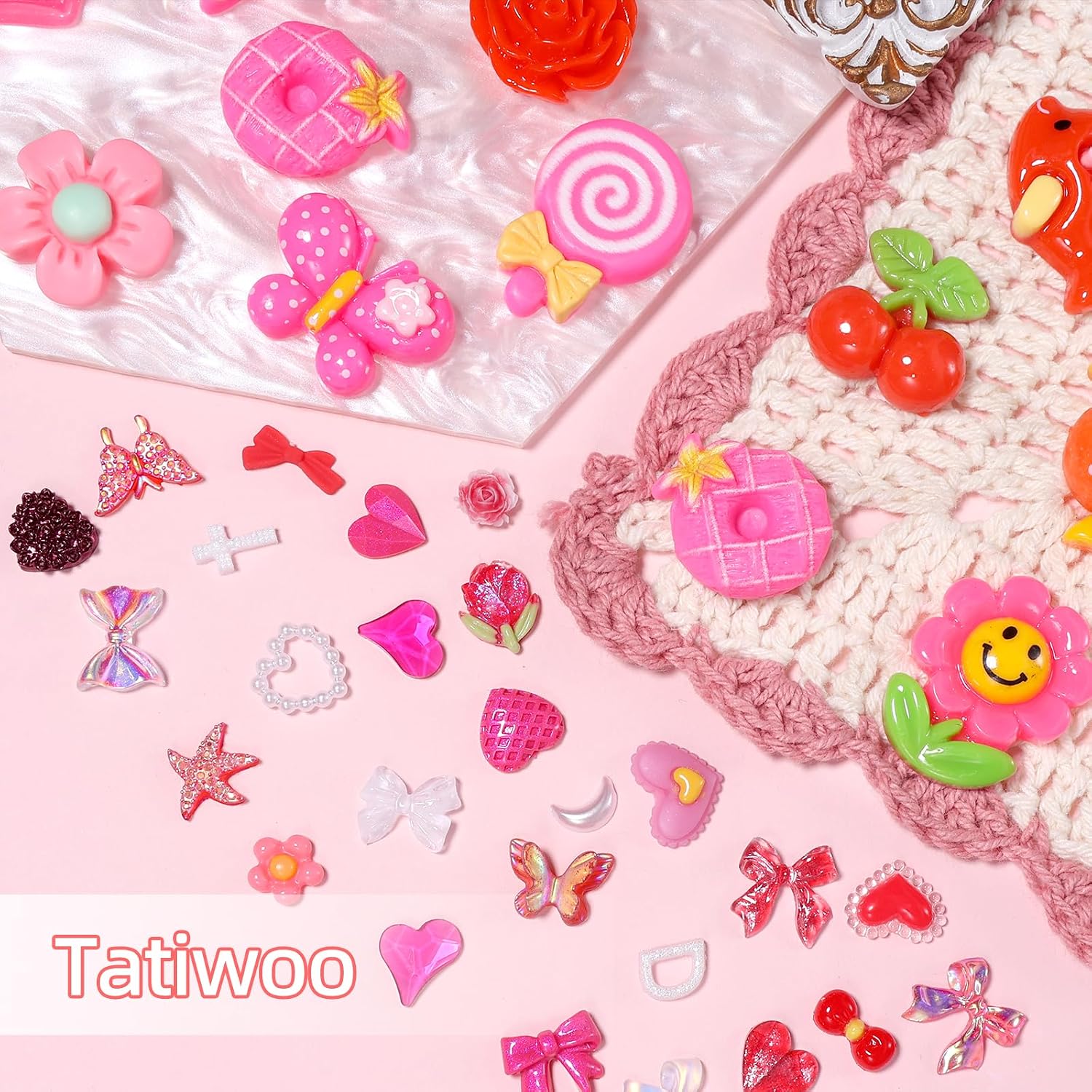 330 Pcs Junk Case Charms Kit, Charms for Junk Case, Junk Charms for Cases, Junk Phone Case Charms, Junk Case Kit Red Flower Bulk Mixed Slime Charms, Junk Nail Charms, Cute Charms(S5-Red Flower) image 5