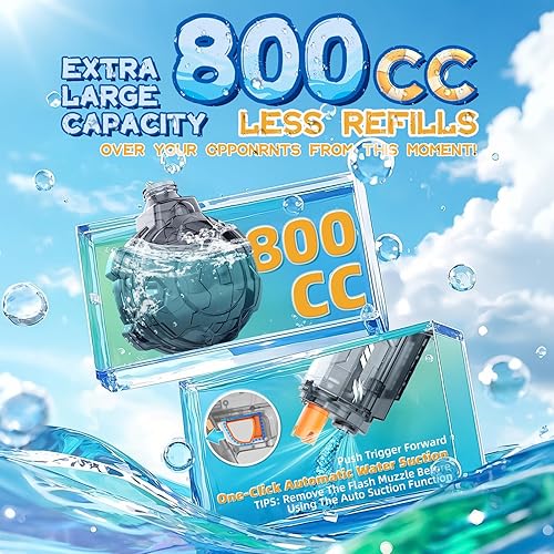 Miniatura 3 de Pistola de agua eléctrica, paquete de 2 para adultos y niños, pistola de agua automática iluminada, gran capacidad de 800 cc, alcance de 26 a 33