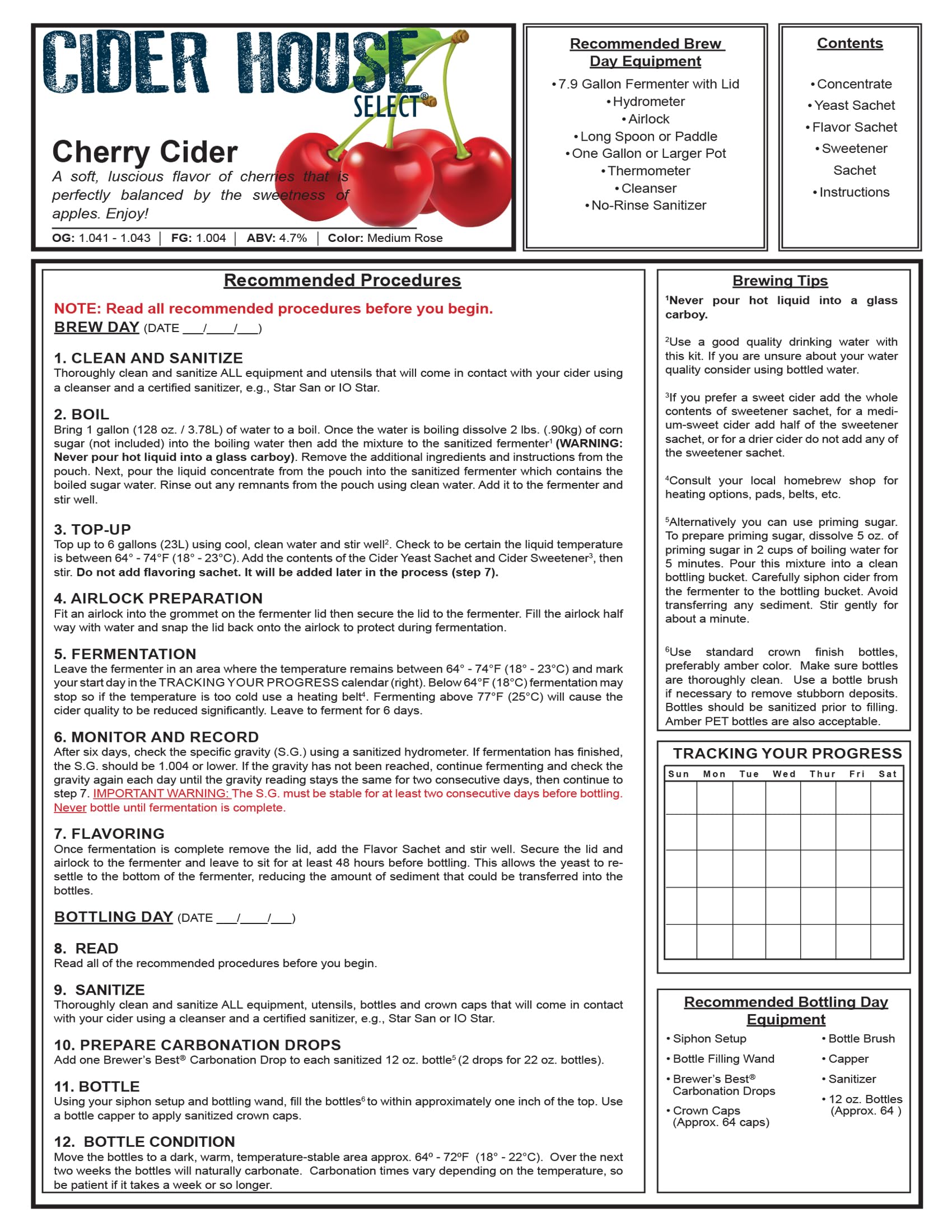 Home Brew Ohio hozq8–1353 glutenfrei Cider House Select Cherry Cider Kit, Multi